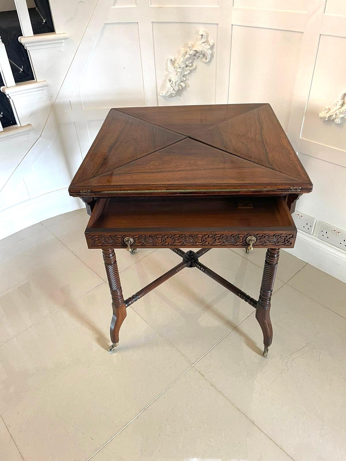 English Antique Victorian Quality Rosewood Inlaid Envelope Card/Lamp Table