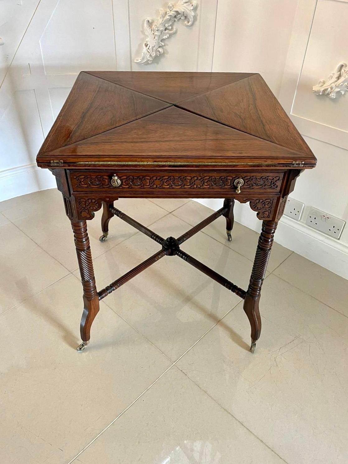 Antique Victorian Quality Rosewood Inlaid Envelope Card/Lamp Table In Good Condition For Sale In Suffolk, GB