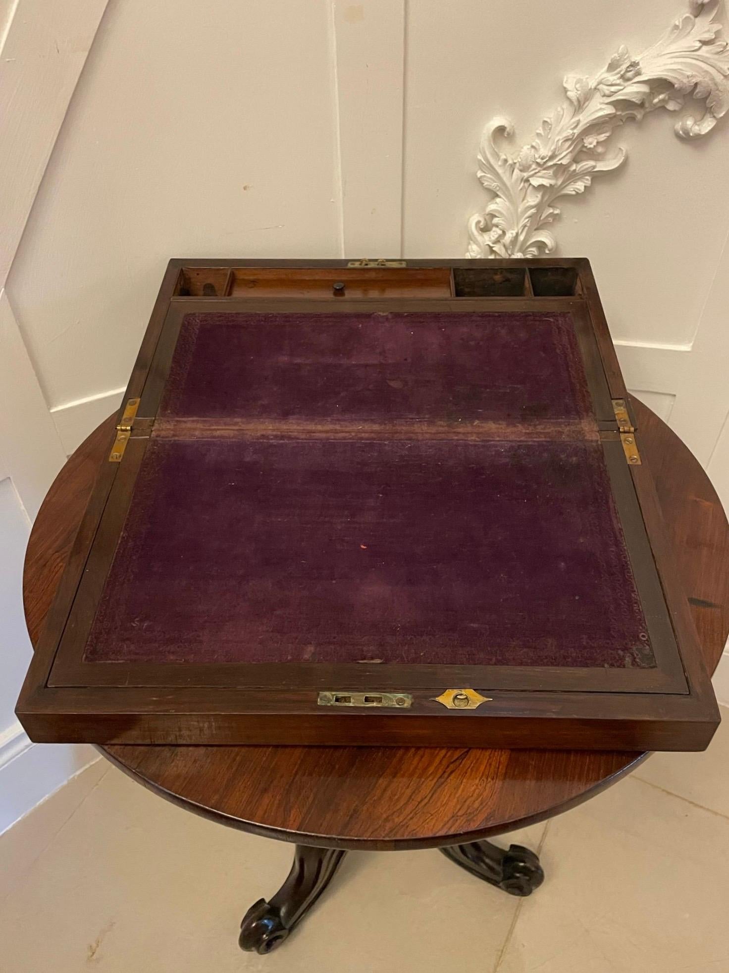 Antique Victorian Quality Rosewood Writing Box In Good Condition For Sale In Suffolk, GB