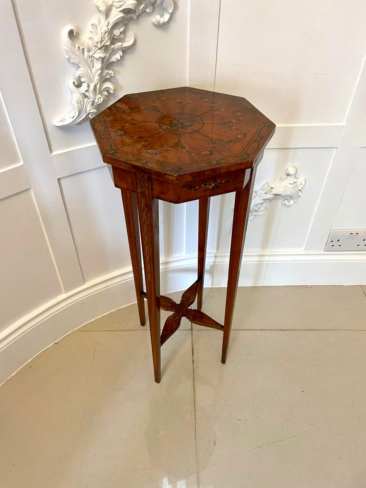 English Antique Victorian Quality Satinwood Hand Painted Satinwood Lamp / Side Table For Sale