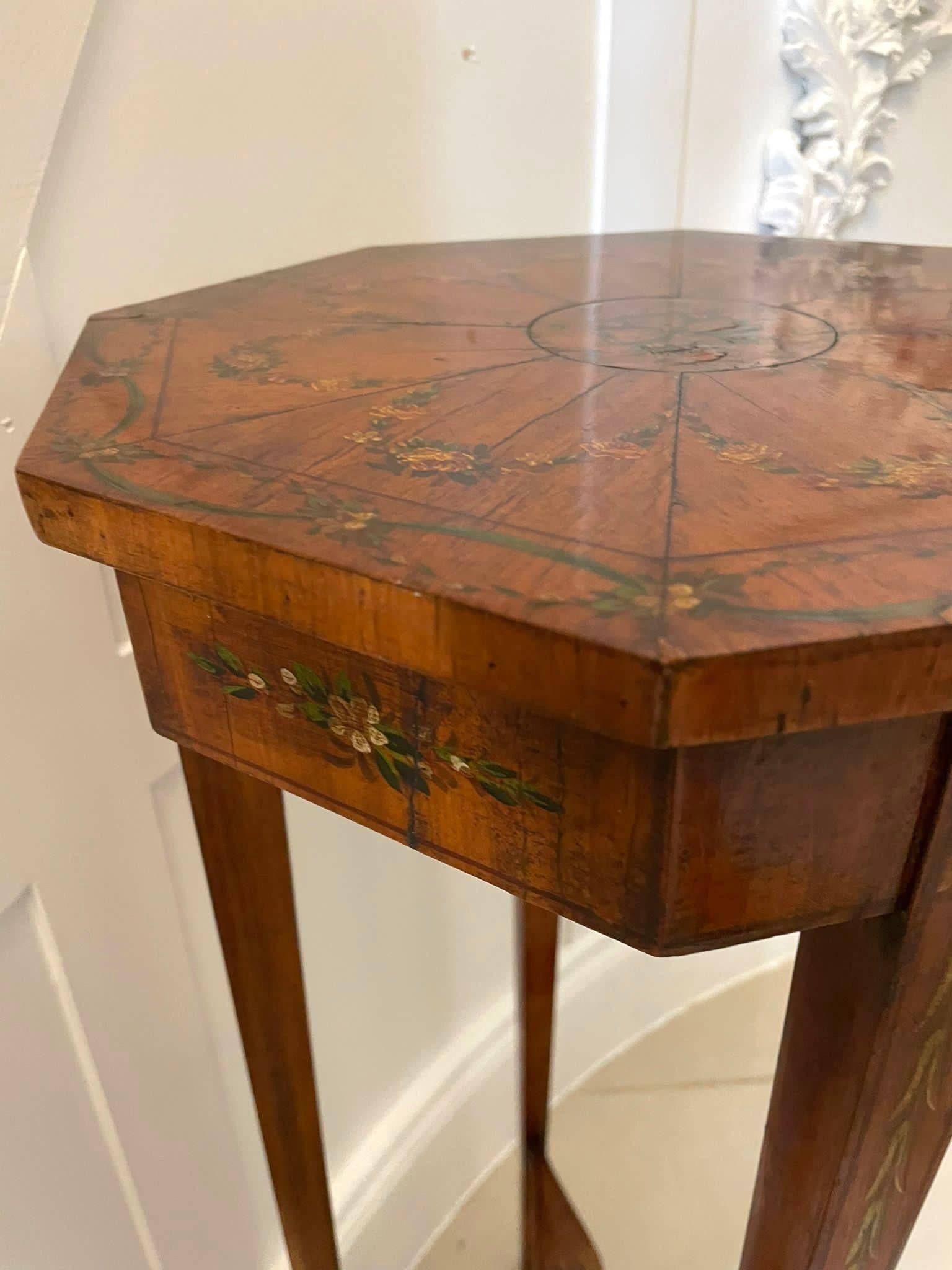 Late 19th Century Antique Victorian Quality Satinwood Hand Painted Satinwood Lamp / Side Table For Sale