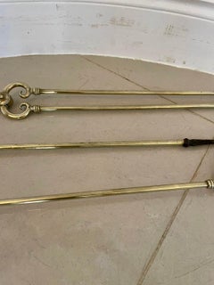 Antique Victorian Quality Set of 3 Brass Fire Irons