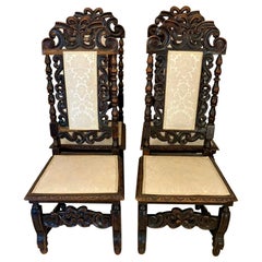 Antique Victorian Quality Set of 4 Carved Oak Dining Chairs