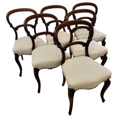 Antique Victorian Quality Set of 6 Carved Rosewood Dining Chairs