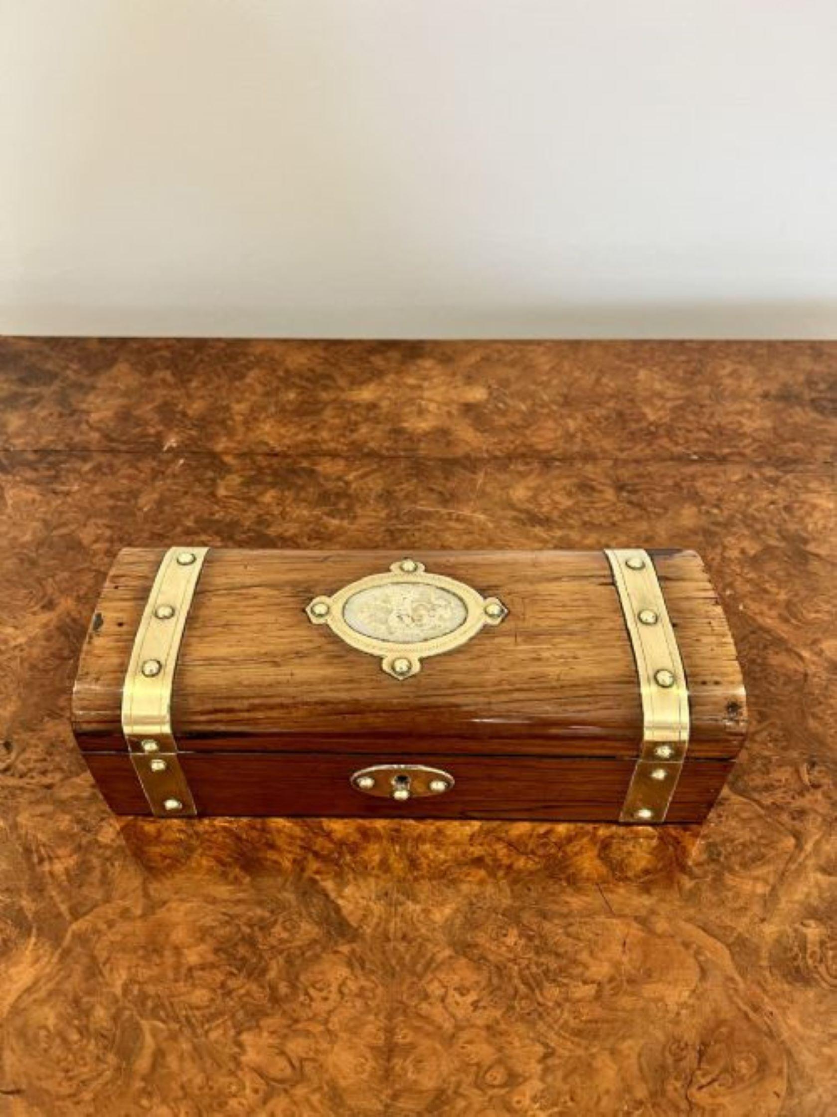 19th Century Antique Victorian quality walnut and brass storage box For Sale