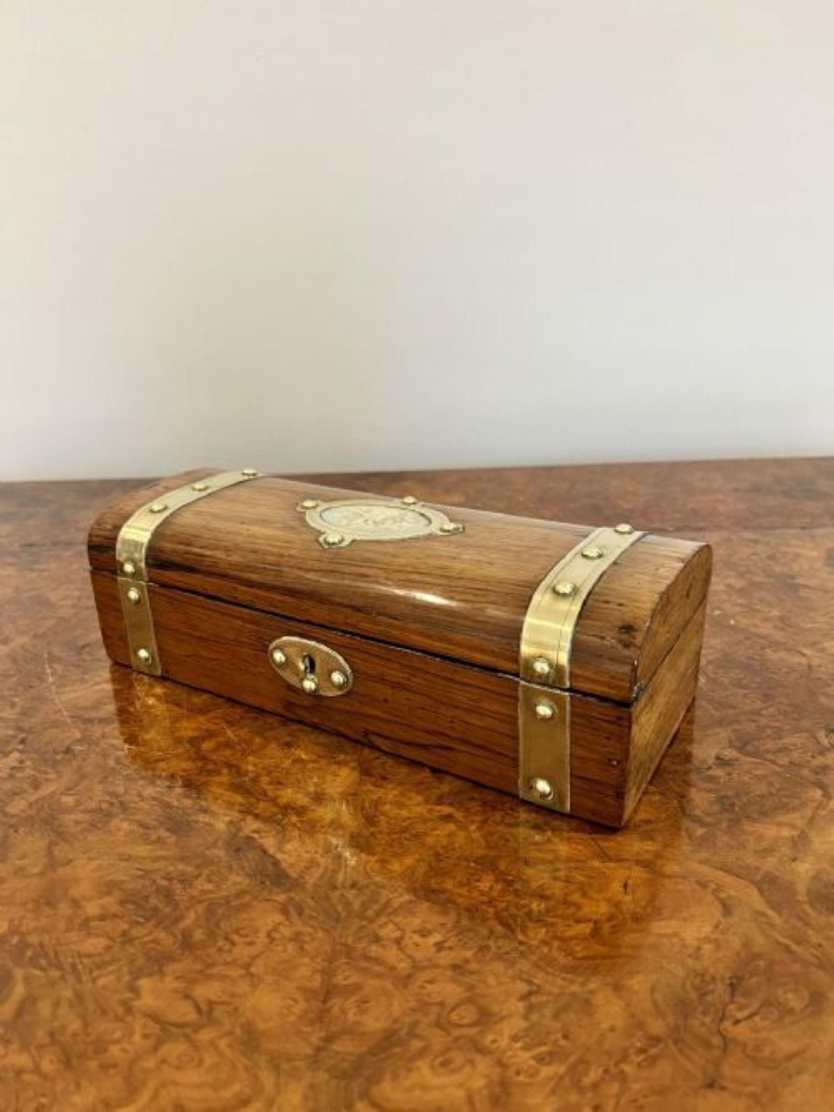 Brass Antique Victorian quality walnut and brass storage box For Sale