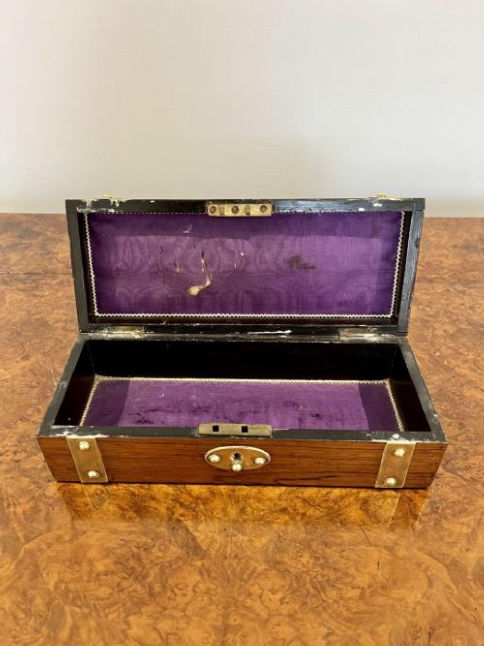 Antique Victorian quality walnut and brass storage box For Sale 1