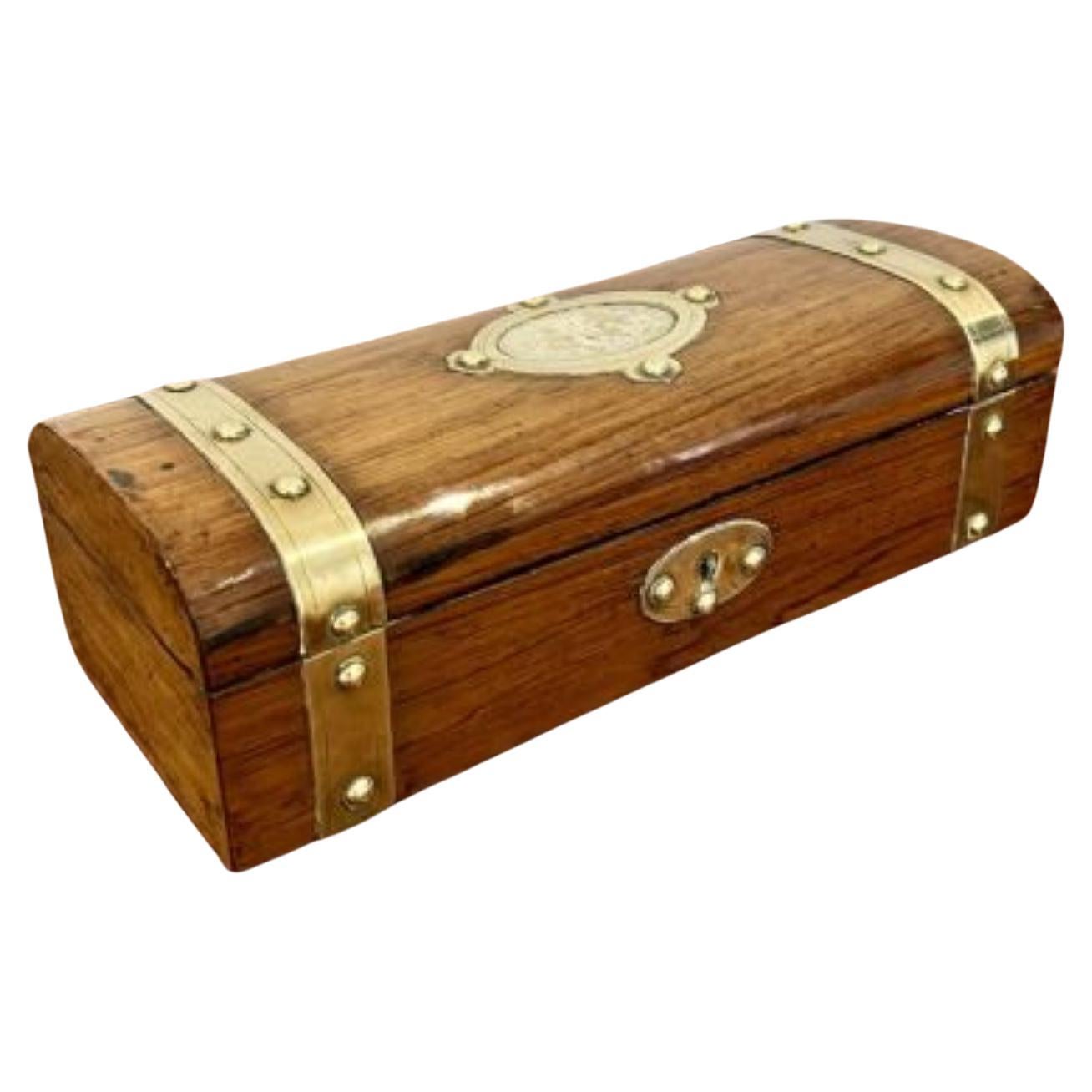 Antique Victorian quality walnut and brass storage box For Sale