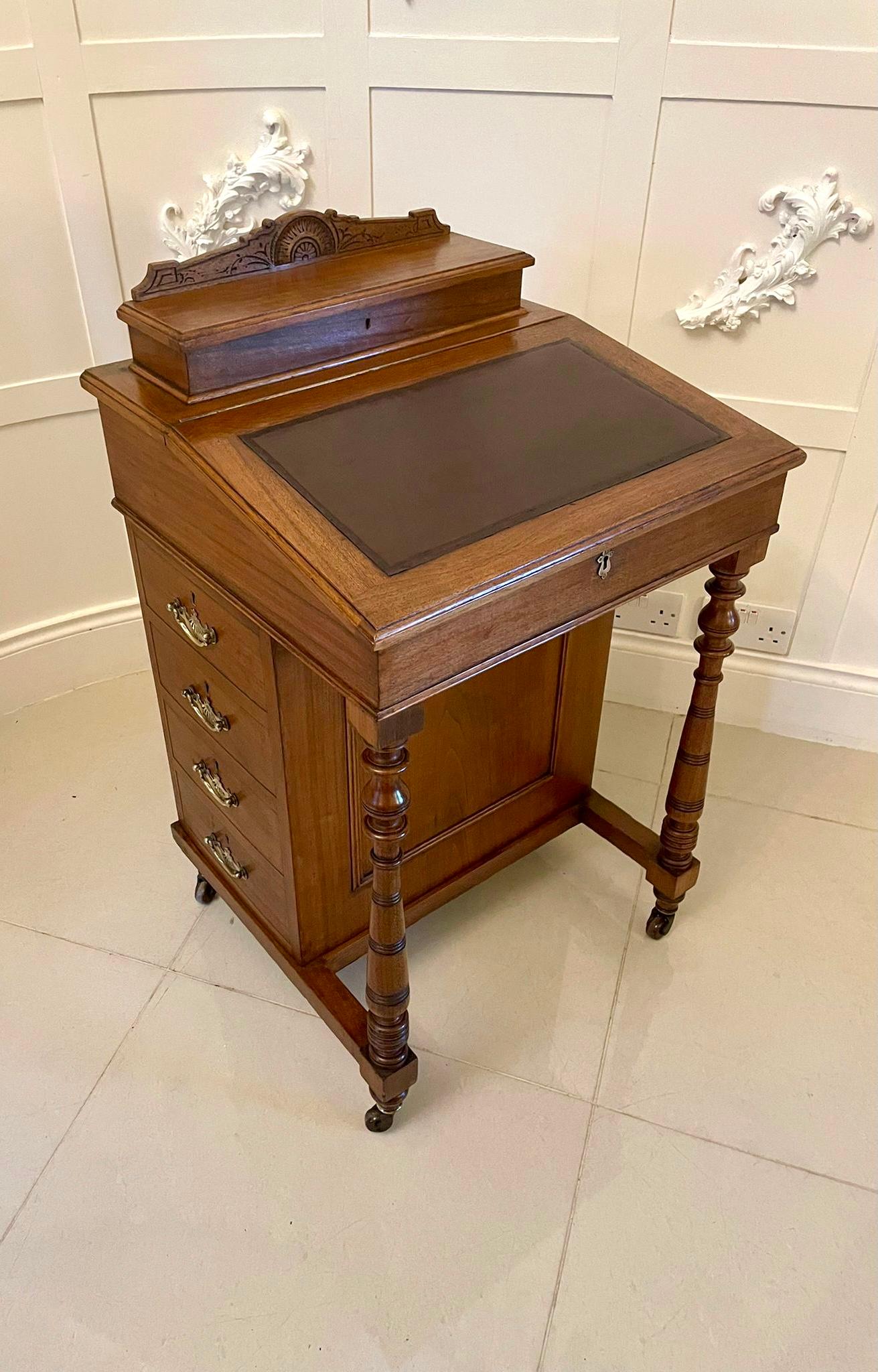 Antique Victorian Quality Walnut Freestanding Davenport For Sale 6