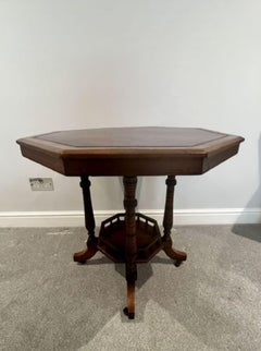 Antique Victorian quality walnut & leather top library table