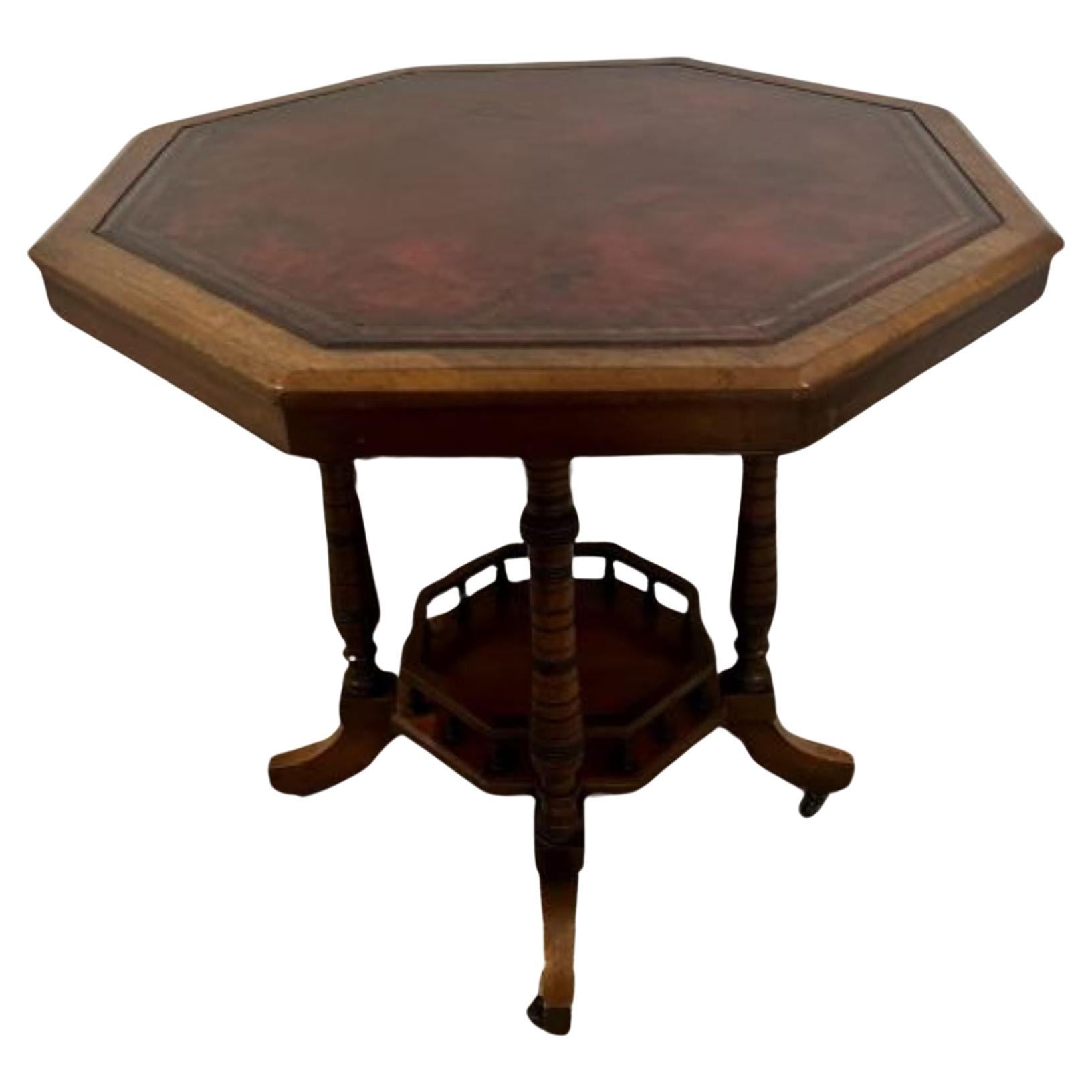 Antique Victorian quality walnut & leather top library table