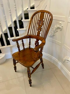 Antique Victorian Quality Yew Wood Broad Arm Windsor Chair