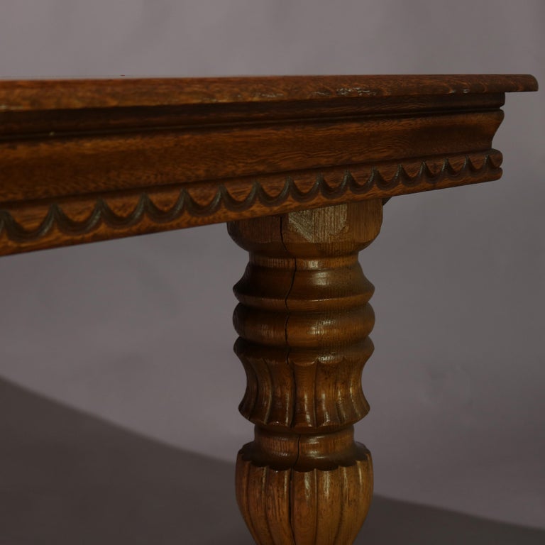 Antique Victorian Quarter Sawn Oak Extending Dining Table and Two