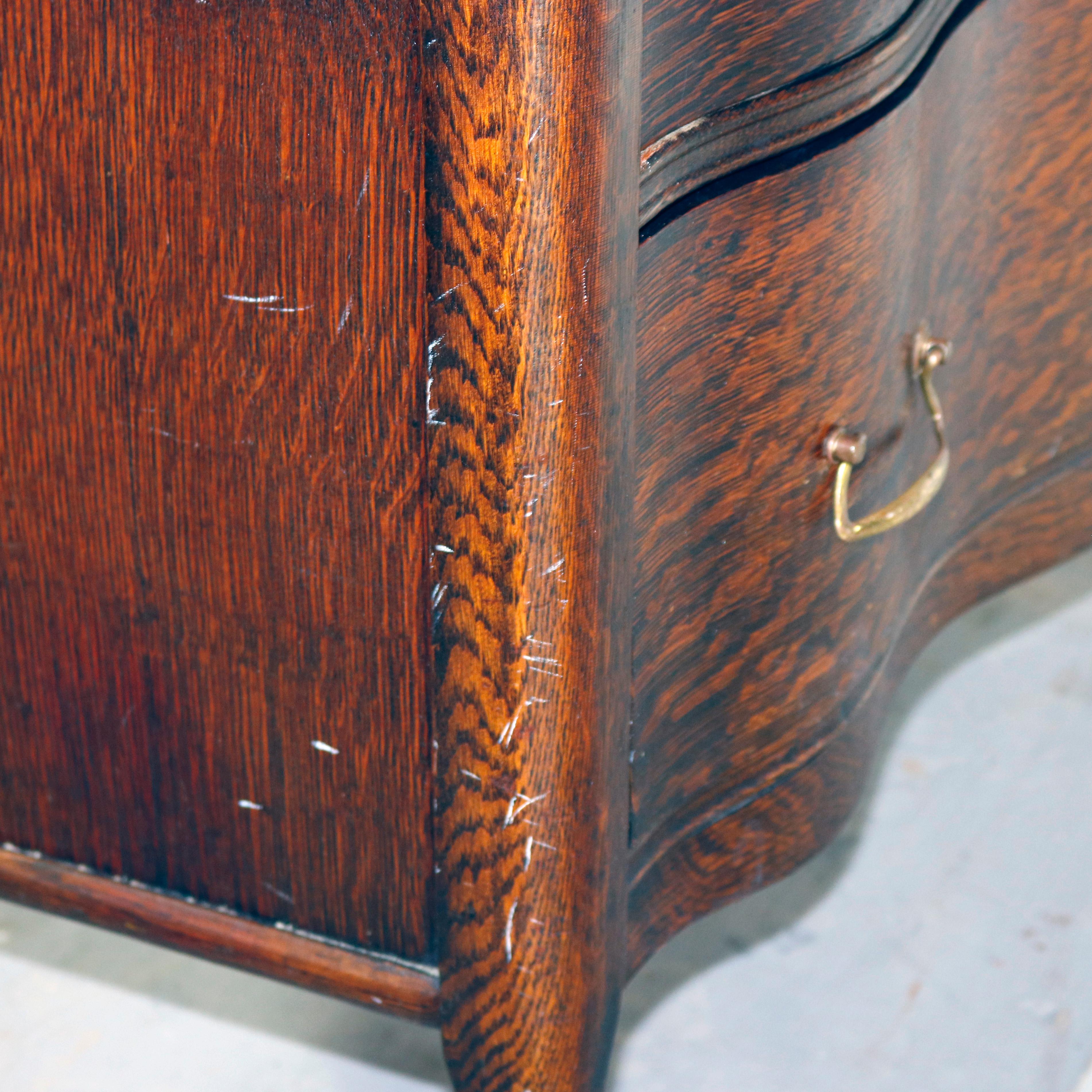 Antique Victorian Quarter Sawn Oak Serpentine Dresser with Mirror, circa 1900 6