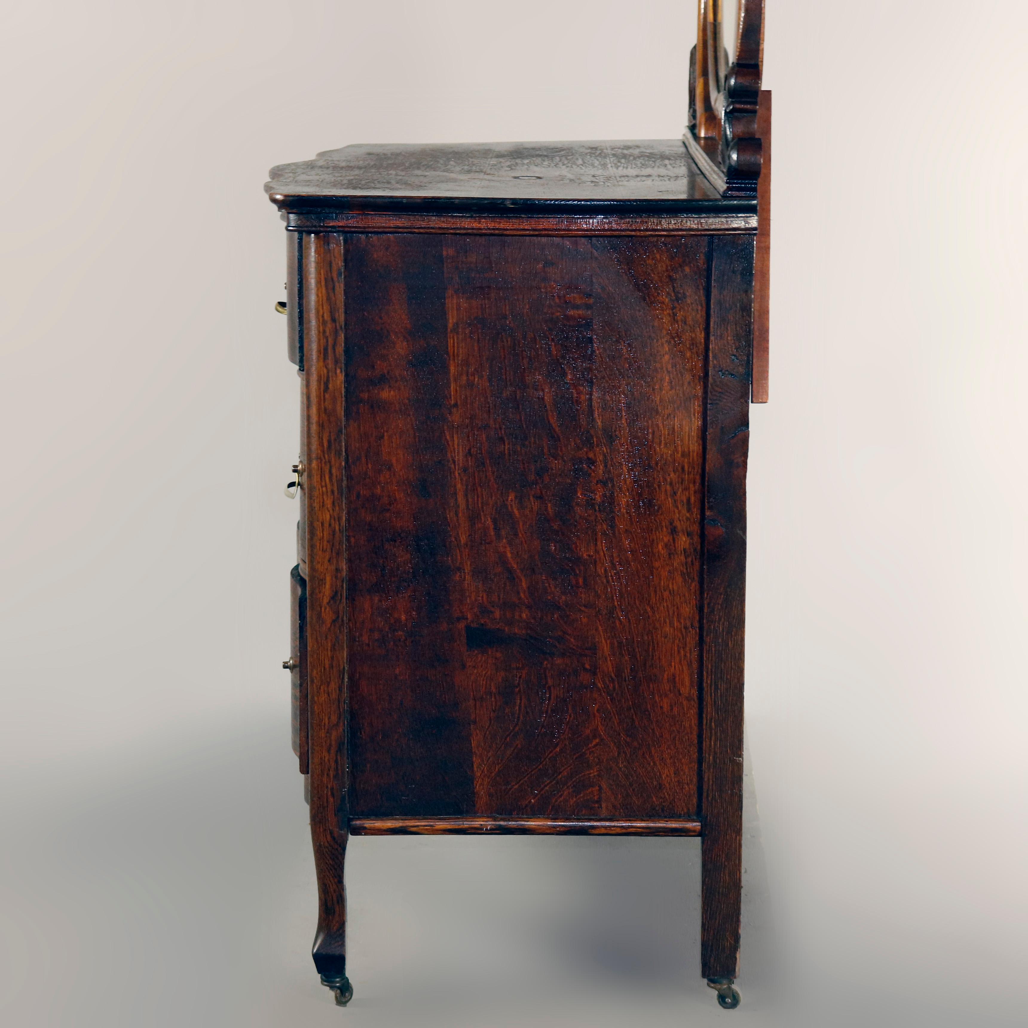 20th Century Antique Victorian Quarter Sawn Oak Serpentine Dresser with Mirror, circa 1900