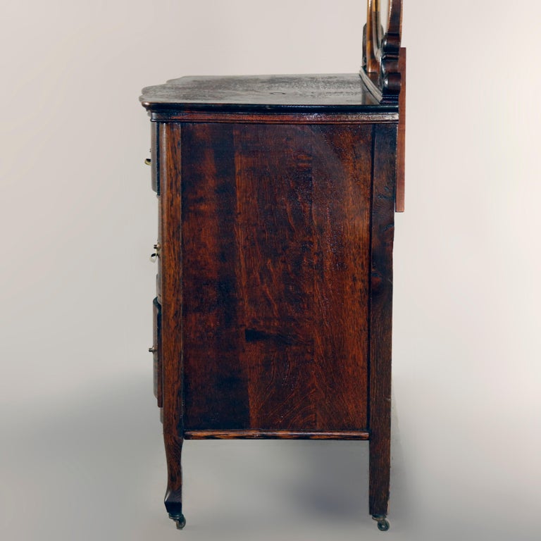 Antique Victorian Quarter Sawn Oak Serpentine Dresser With Mirror