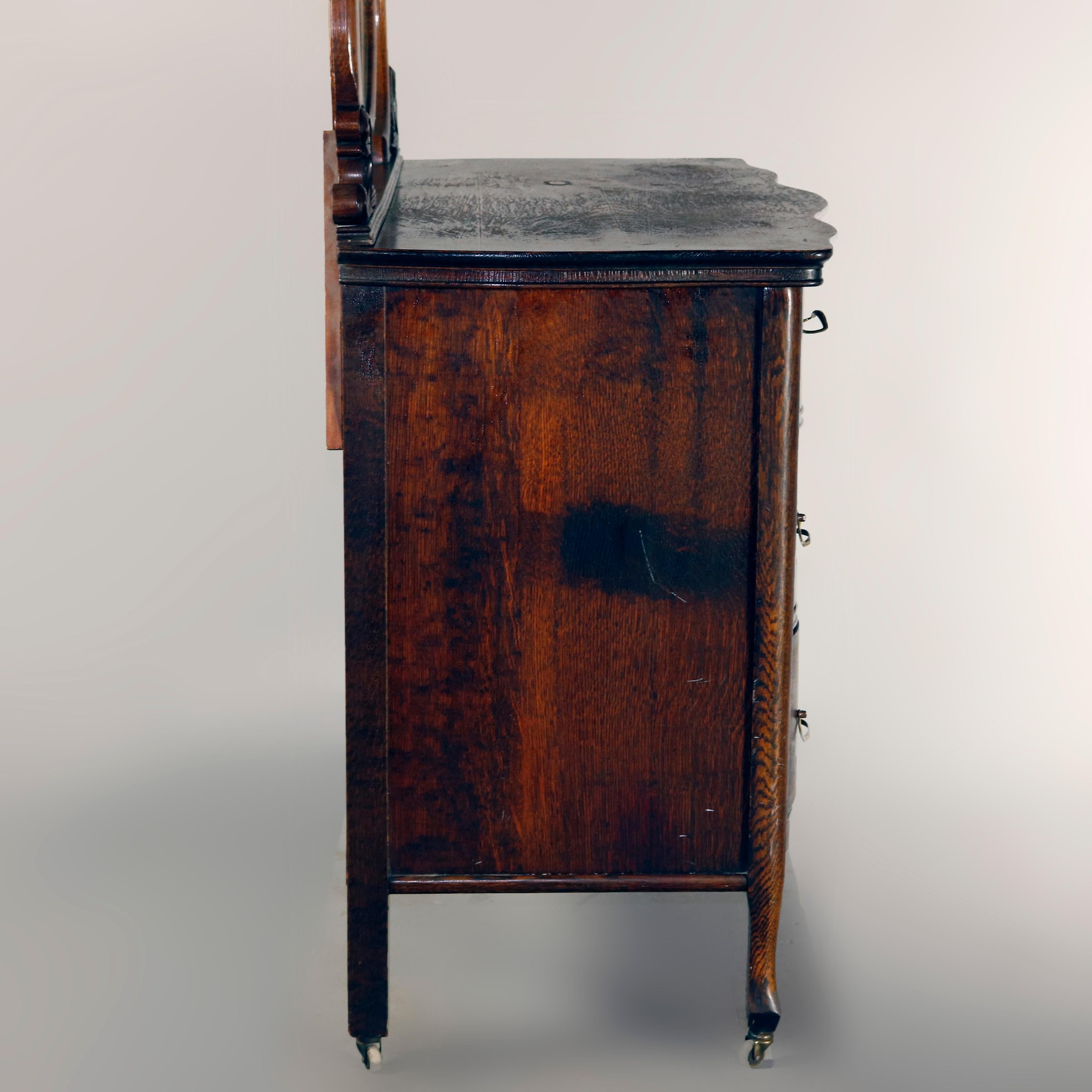 Antique Victorian Quarter Sawn Oak Serpentine Dresser with Mirror, circa 1900 2