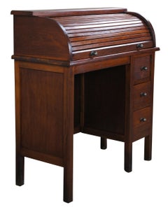 Antique Victorian Quartered Oak Childs Roll Top Library Writing School Desk