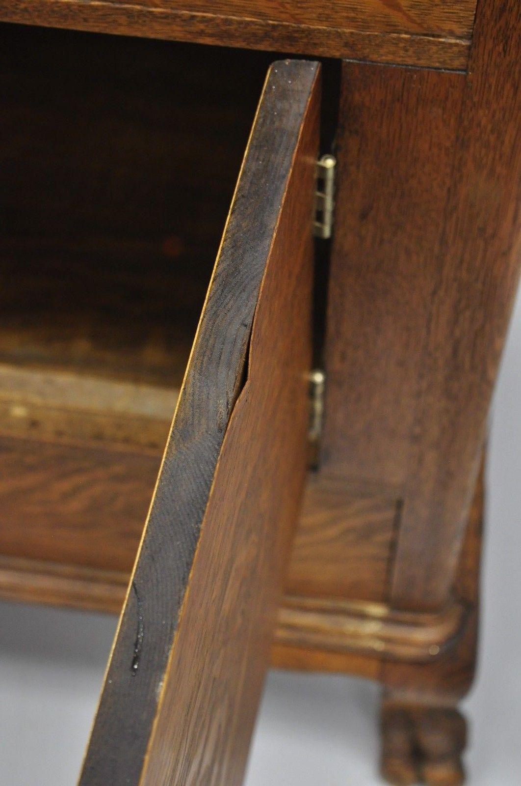 Antique Victorian Quartersawn Golden Oak Claw Foot Sideboard Mirrored Backsplash 1