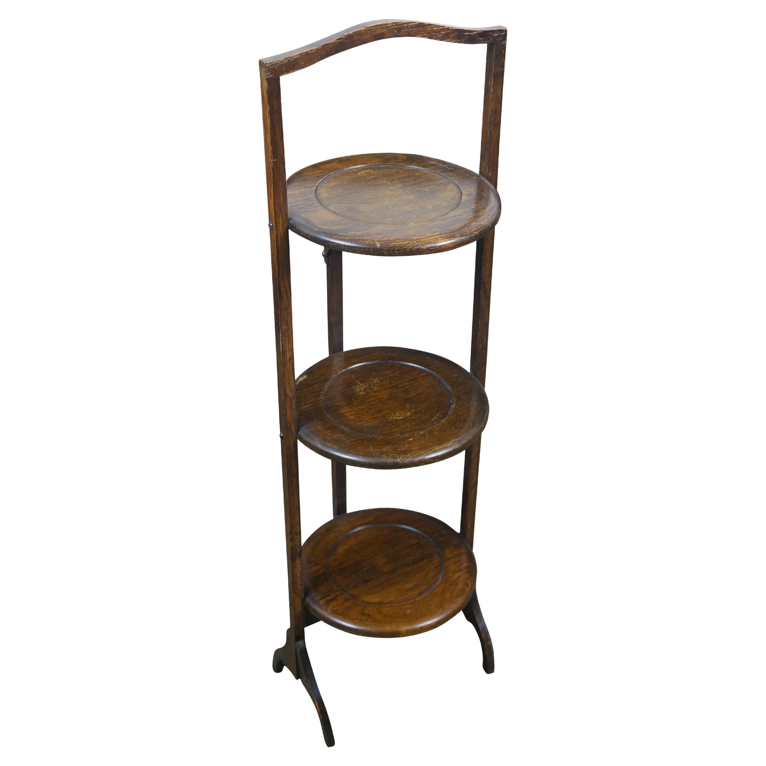 Antique Victorian Quartersawn Oak 3 Tier Folding Cake Pie Stand Display 35"