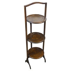 Antique Victorian Quartersawn Oak 3 Tier Folding Cake Pie Stand Display 35"