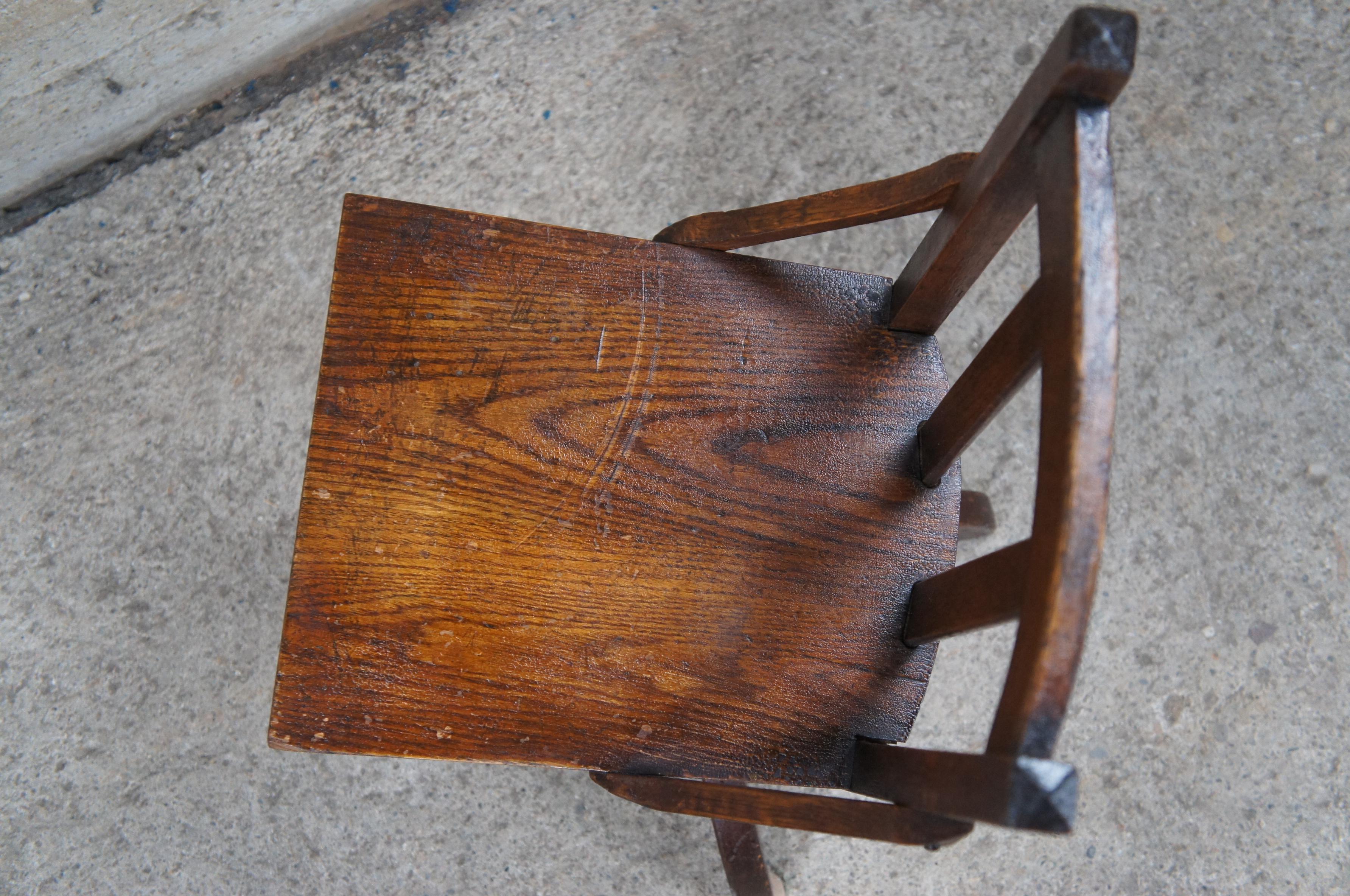 Antique Victorian Quartersawn Oak Adjustable Childs School Desk Piano Chair Seat 5