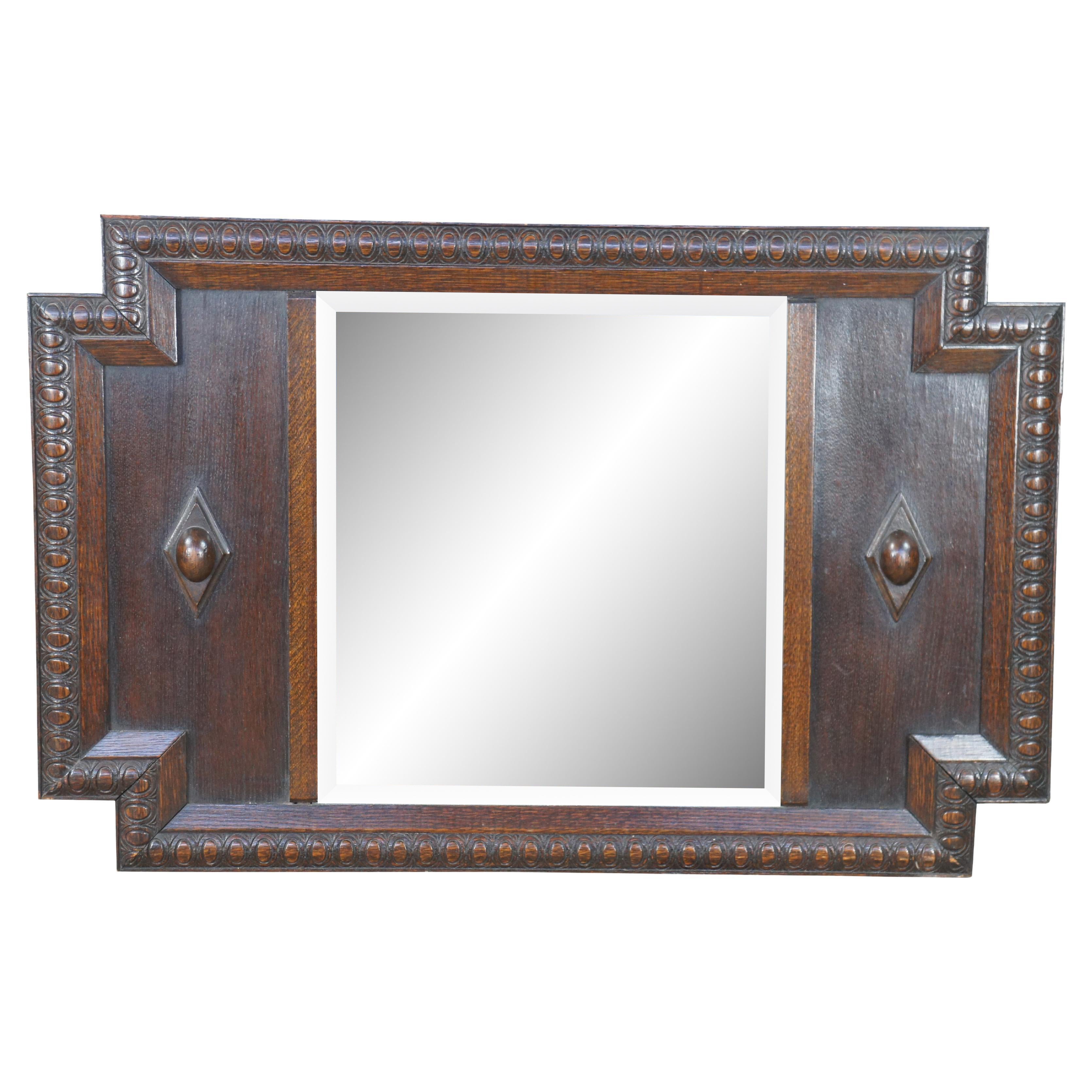 Antike viktorianische Quartersawn Oak Beveled Egg & Dart Vanity Mirror 34" im Angebot