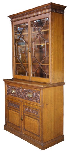 Antique Victorian Quartersawn Oak Butlers Secretary Desk & Bookcase Cabinet