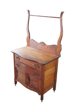Antique Victorian Quartersawn Oak Chest Washstand Dry Sink W Towel Bar Rack