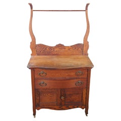 Antique Victorian Quartersawn Oak Chest Washstand Dry Sink W Towel Bar Rack
