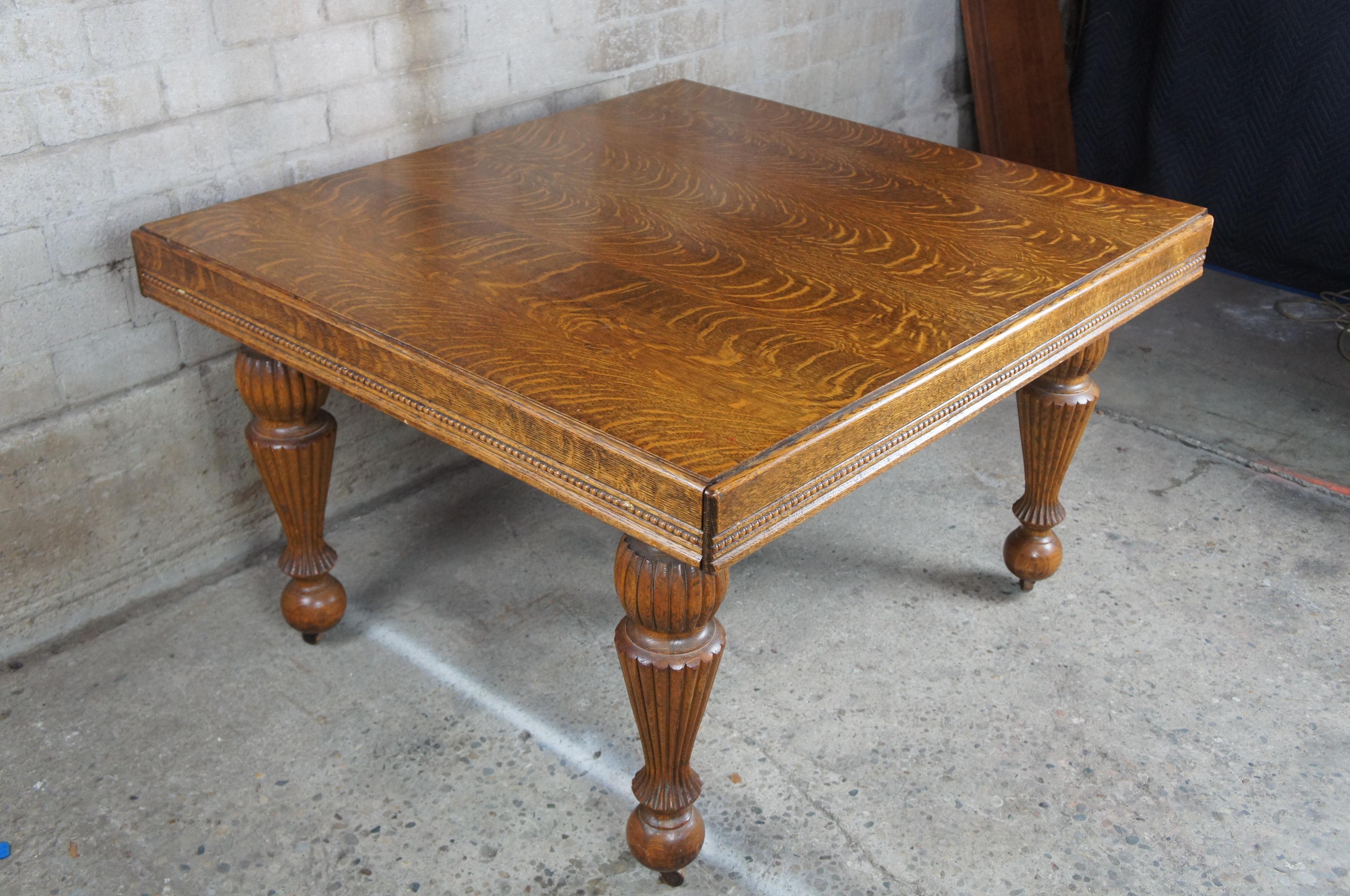 Antique Victorian Quartersawn Oak Drawl Leaf Extendable Square Dining Table 6