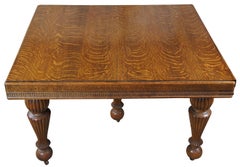 Antique Victorian Quartersawn Oak Drawl Leaf Extendable Square Dining Table