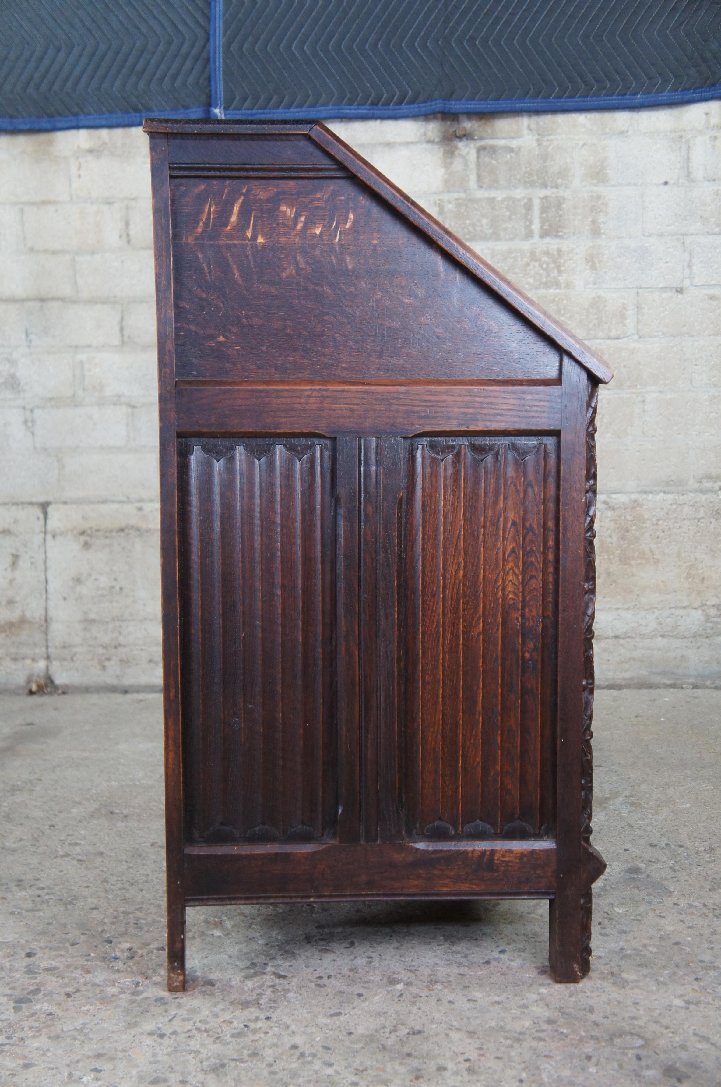 Antique Victorian Quartersawn Oak Gothic Carved Secretary Writing Desk 6