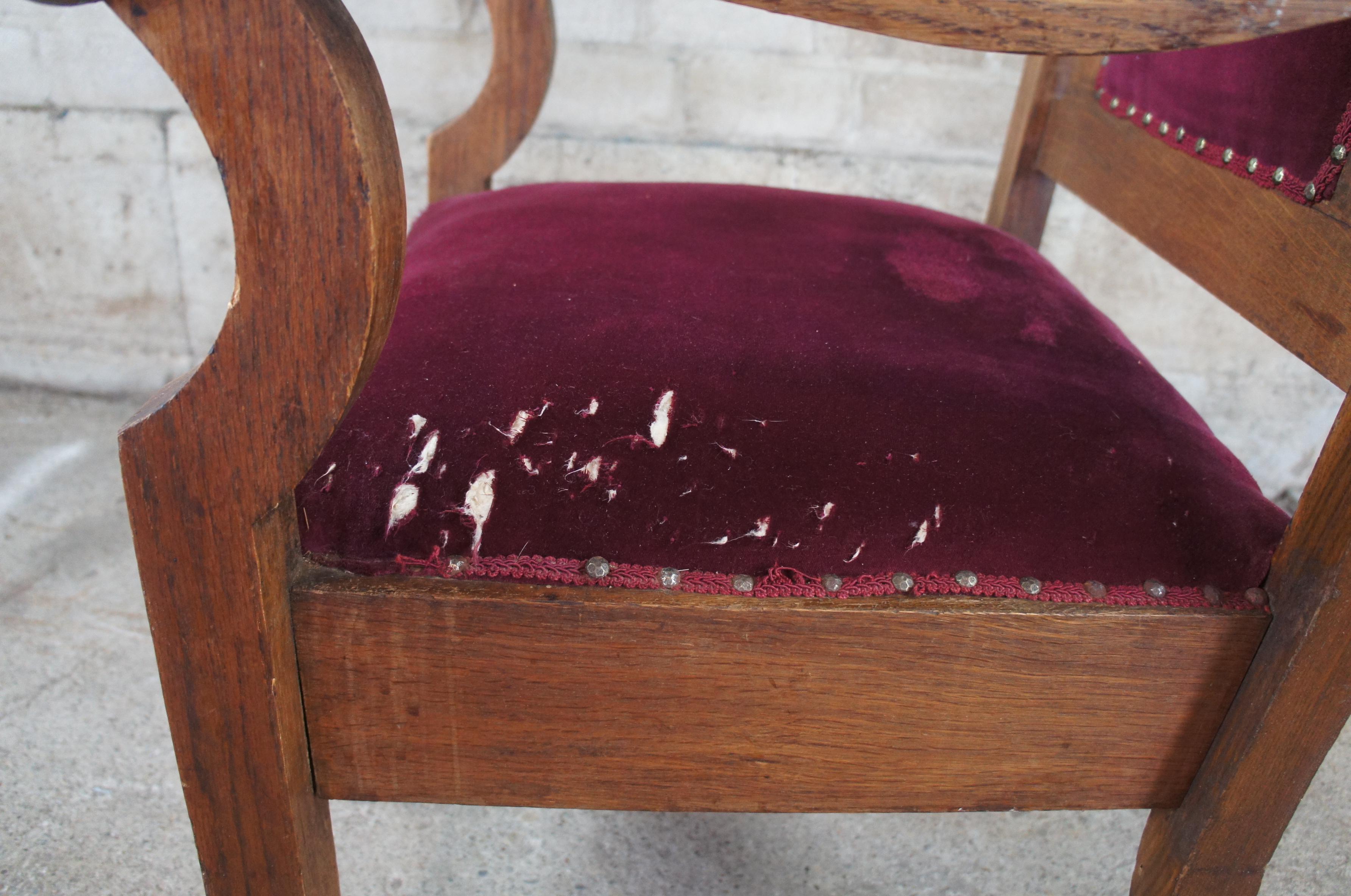 Antique Victorian Quartersawn Oak Gothic Revival Bishops Throne Arm Chair 3