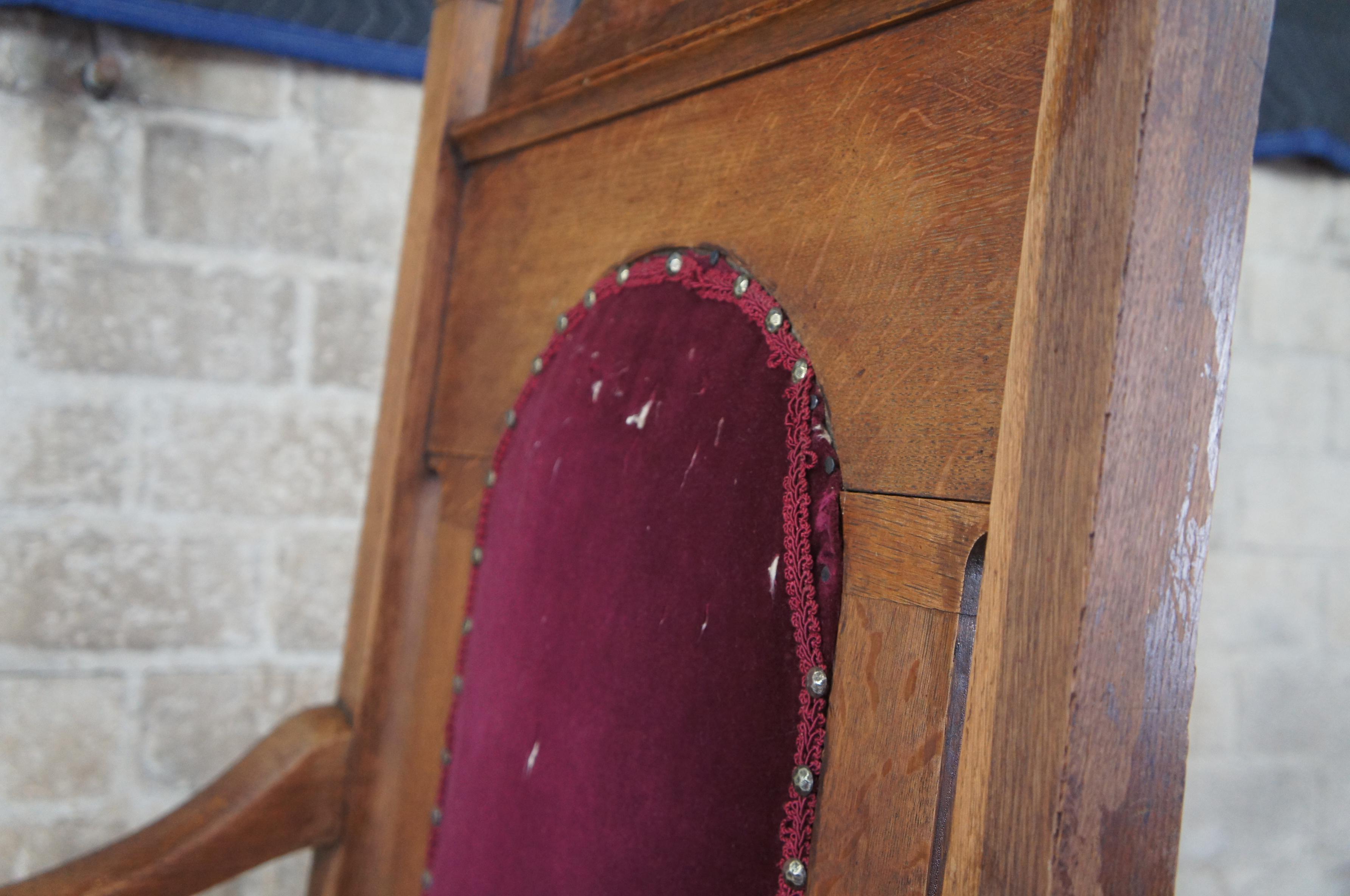 Antique Victorian Quartersawn Oak Gothic Revival Bishops Throne Arm Chair 4