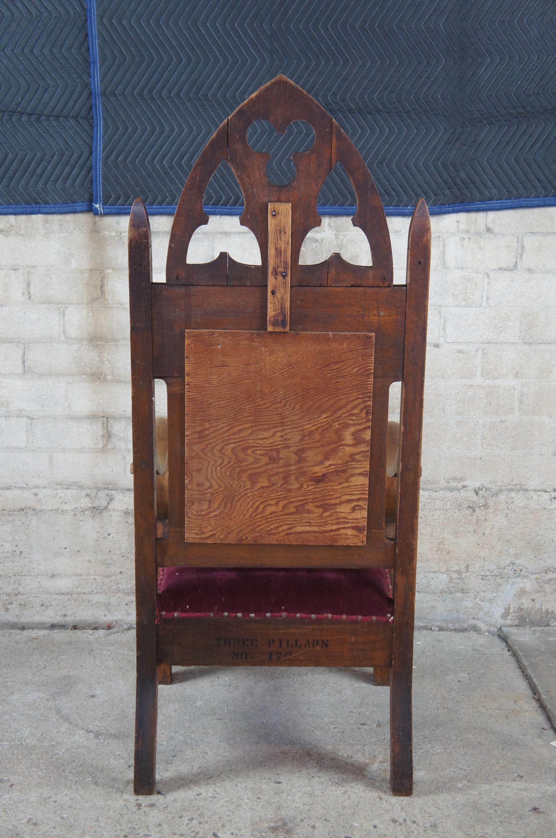 19th Century Antique Victorian Quartersawn Oak Gothic Revival Bishops Throne Arm Chair