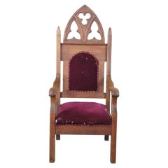 Used Victorian Quartersawn Oak Gothic Revival Bishops Throne Arm Chair