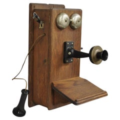 Antique Victorian Quartersawn Oak Hand Crank Candlestick Phone Wall Telephone