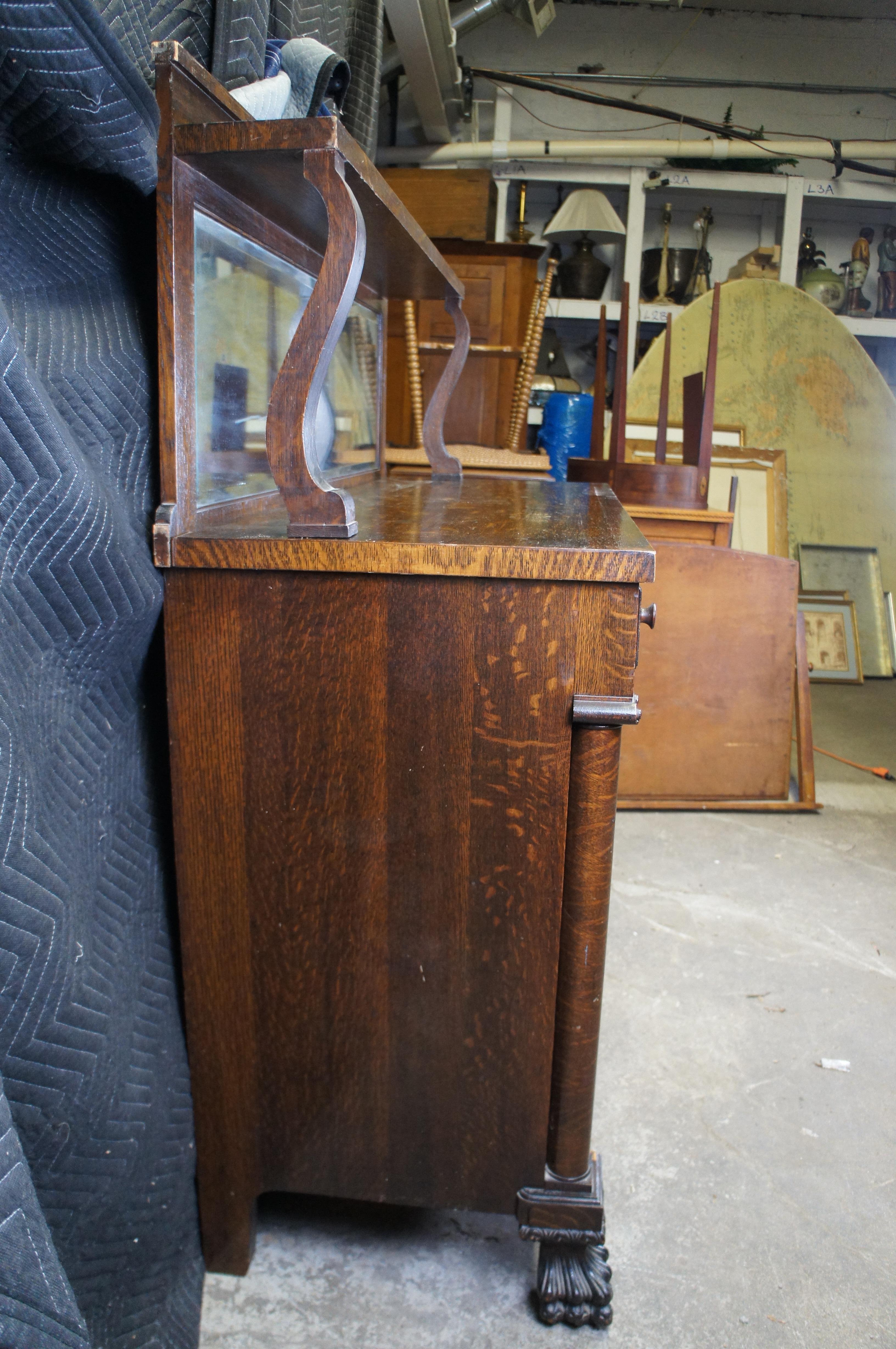 Antique Victorian Quartersawn Oak Mirred Buffet Sideboard Bar Server Cabinet 60