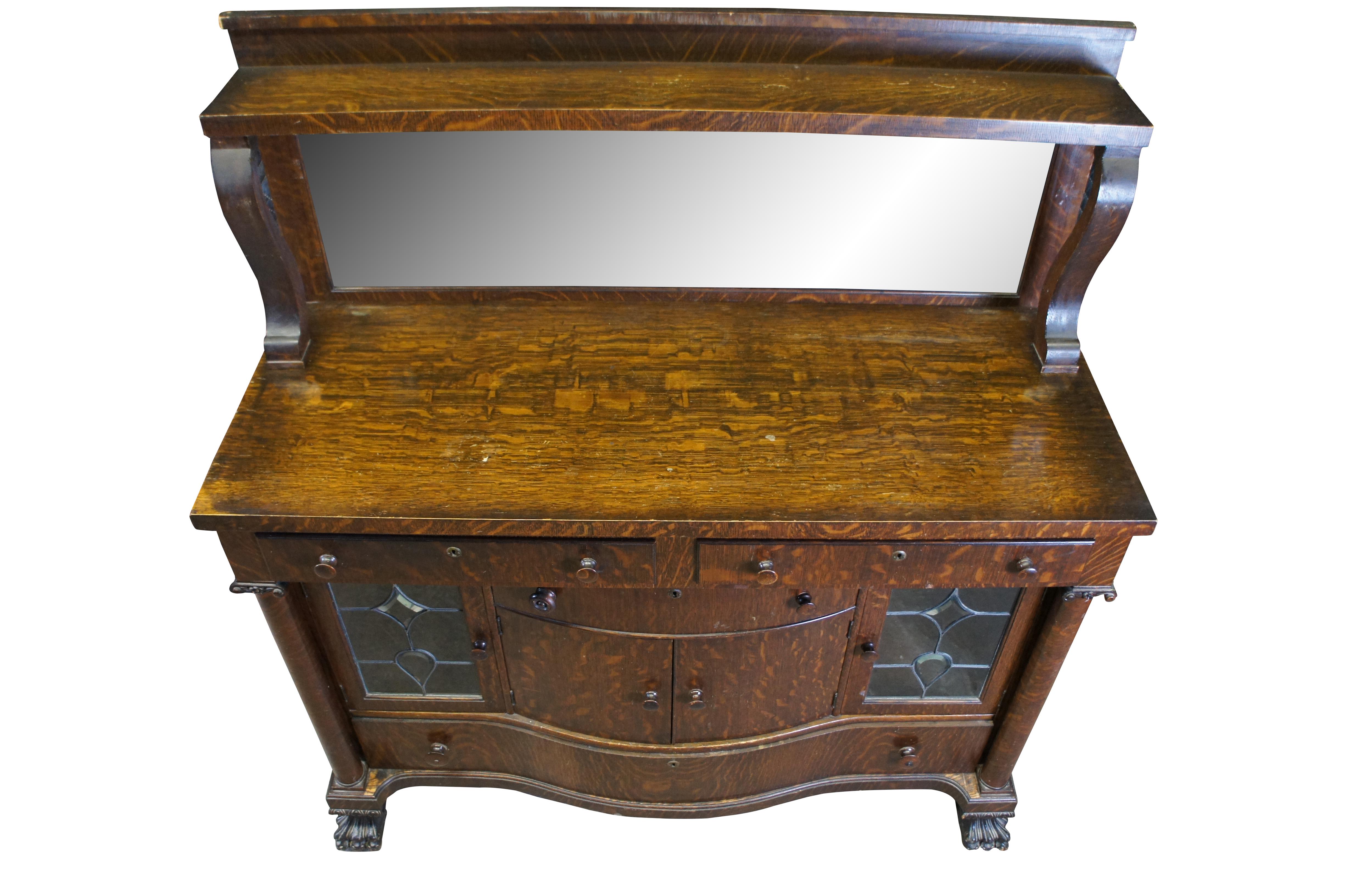 Antique Victorian Quartersawn Oak Mirred Buffet Sideboard Bar Server Cabinet 60