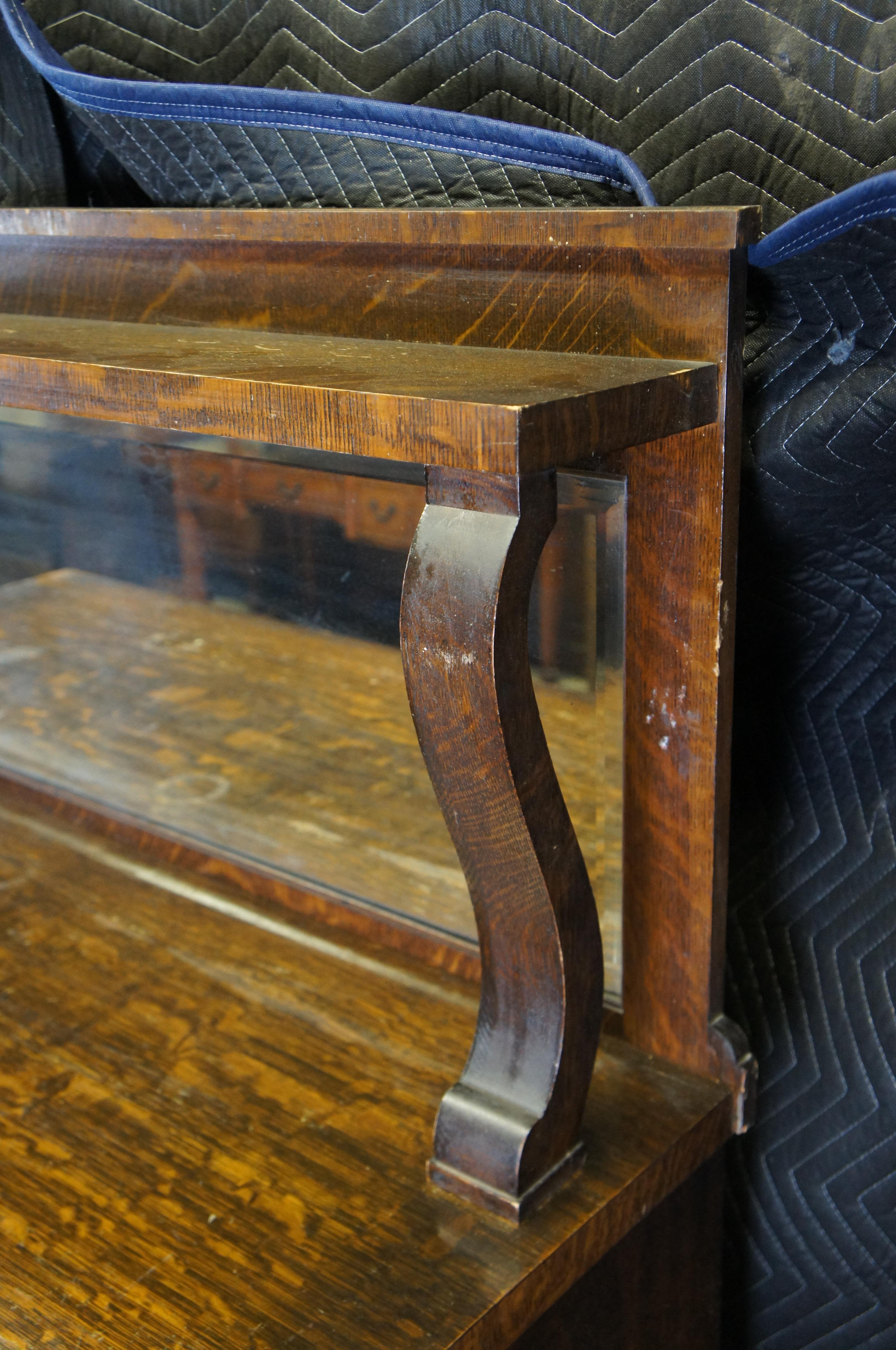 Mirror Antique Victorian Quartersawn Oak Mirred Buffet Sideboard Bar Server Cabinet 60