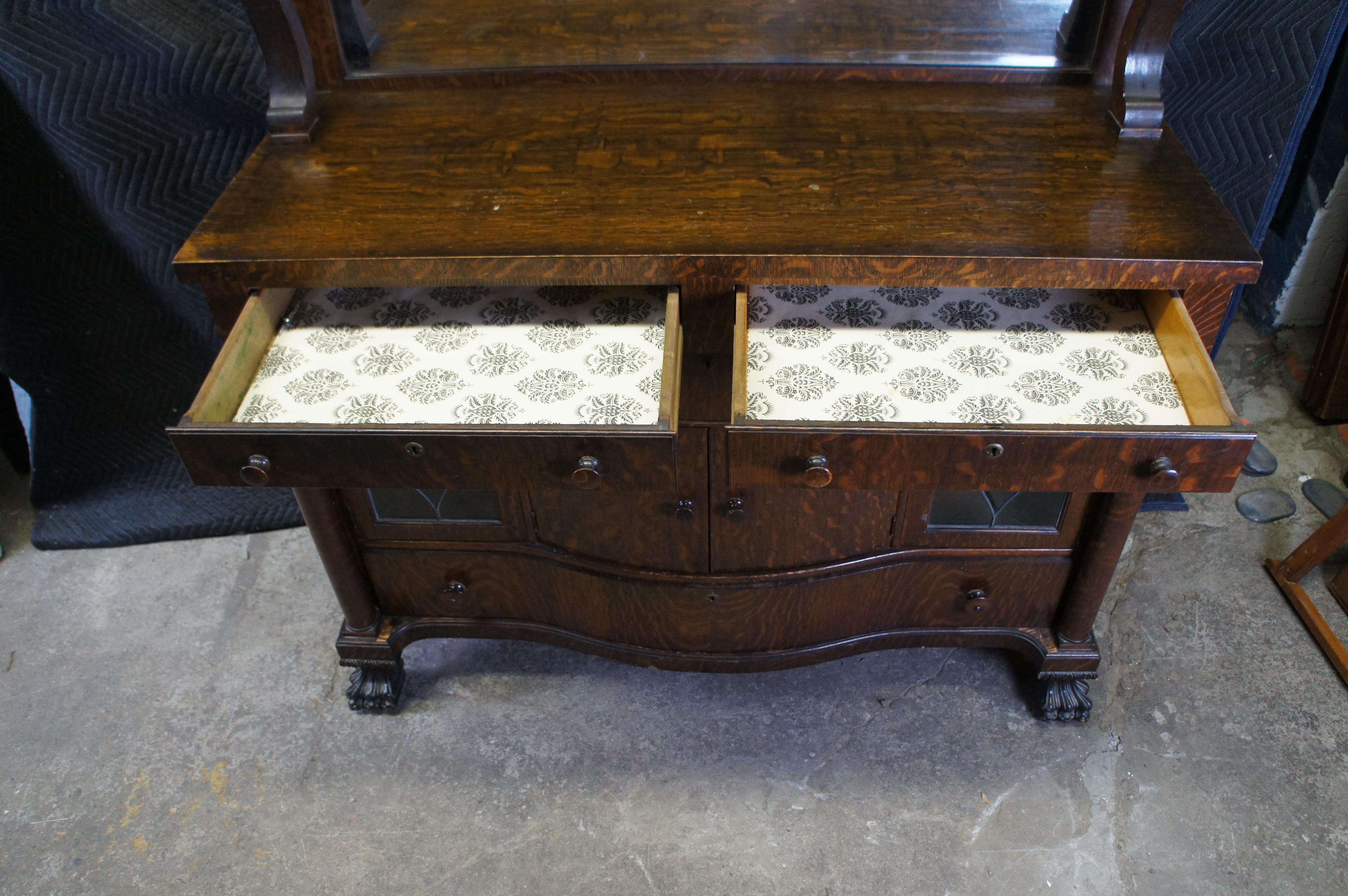 Antique Victorian Quartersawn Oak Mirred Buffet Sideboard Bar Server Cabinet 60