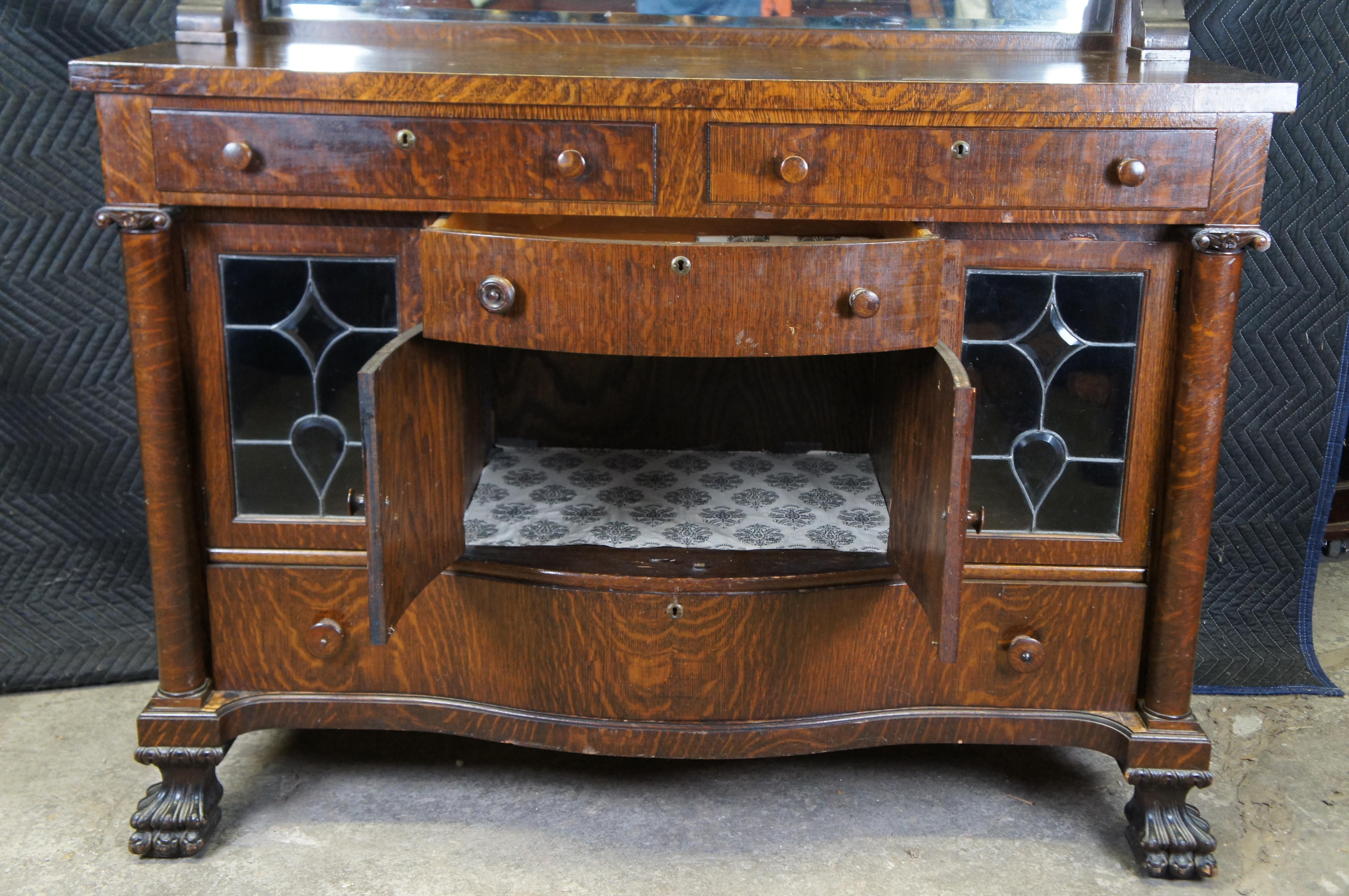 Antique Victorian Quartersawn Oak Mirred Buffet Sideboard Bar Server Cabinet 60