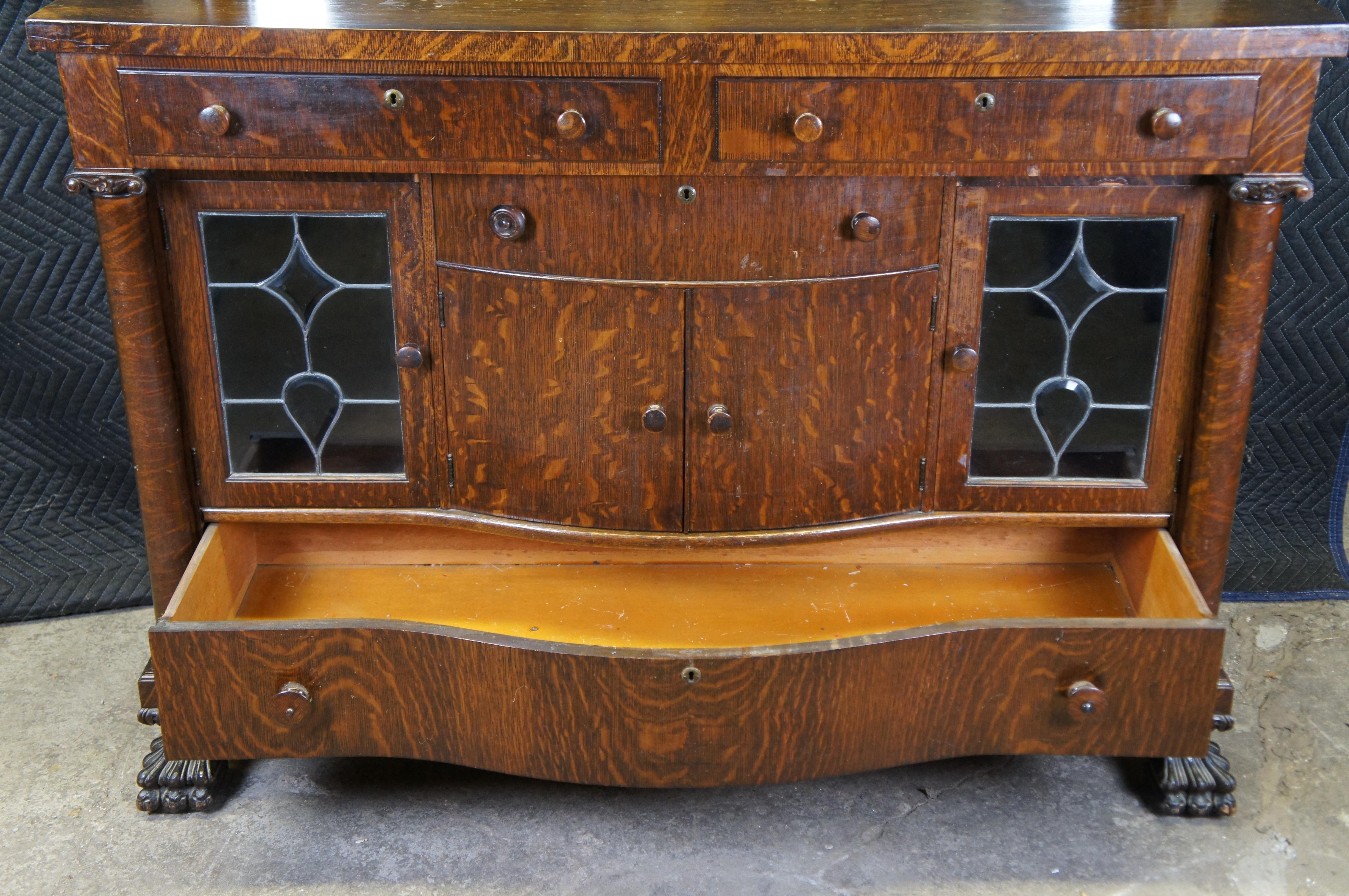 Antique Victorian Quartersawn Oak Mirred Buffet Sideboard Bar Server Cabinet 60