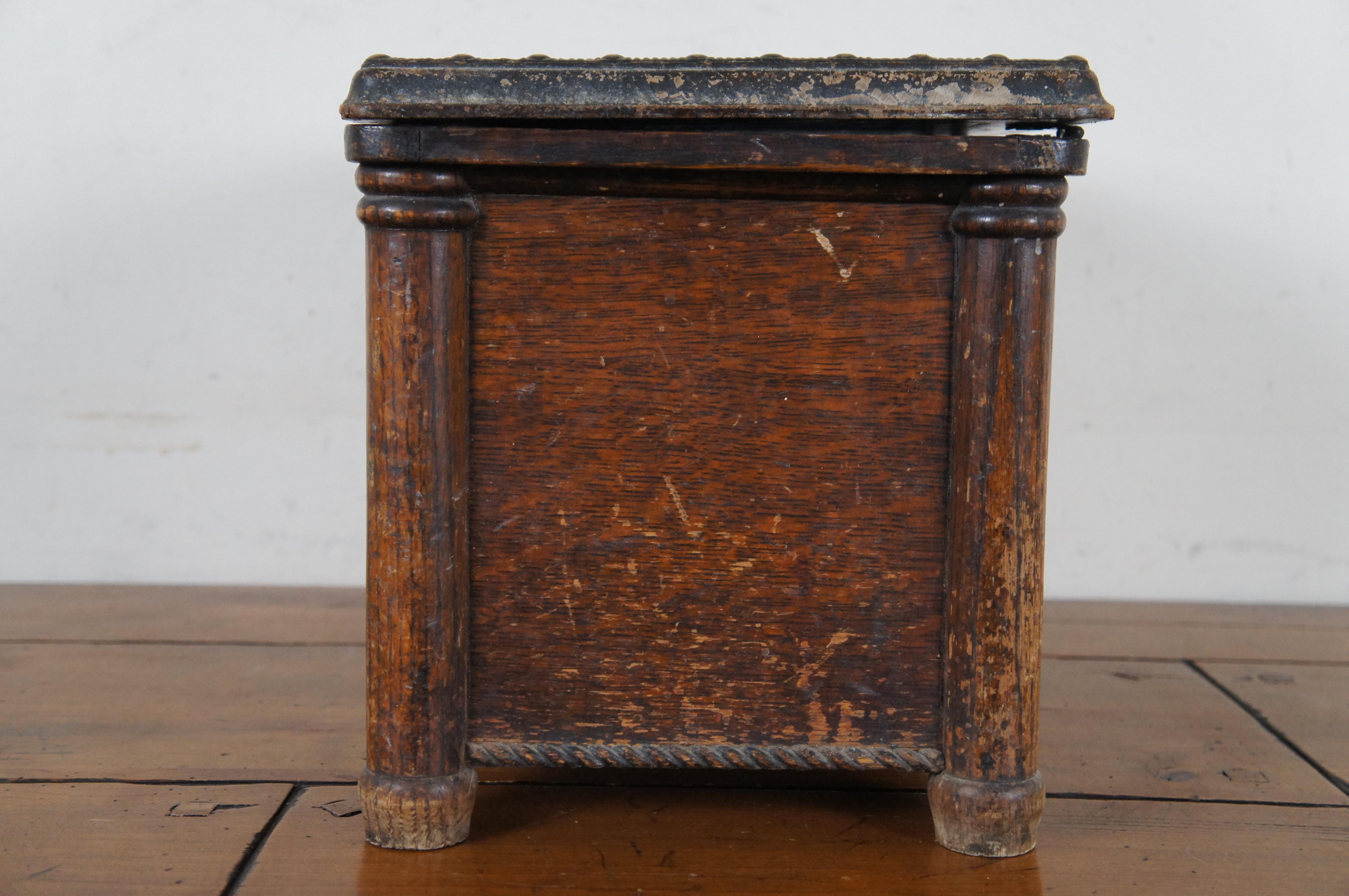 Rubber Antique Victorian Quartersawn Oak Nailhead Keepsake Shoe Shine Box Foot Stool 15 For Sale