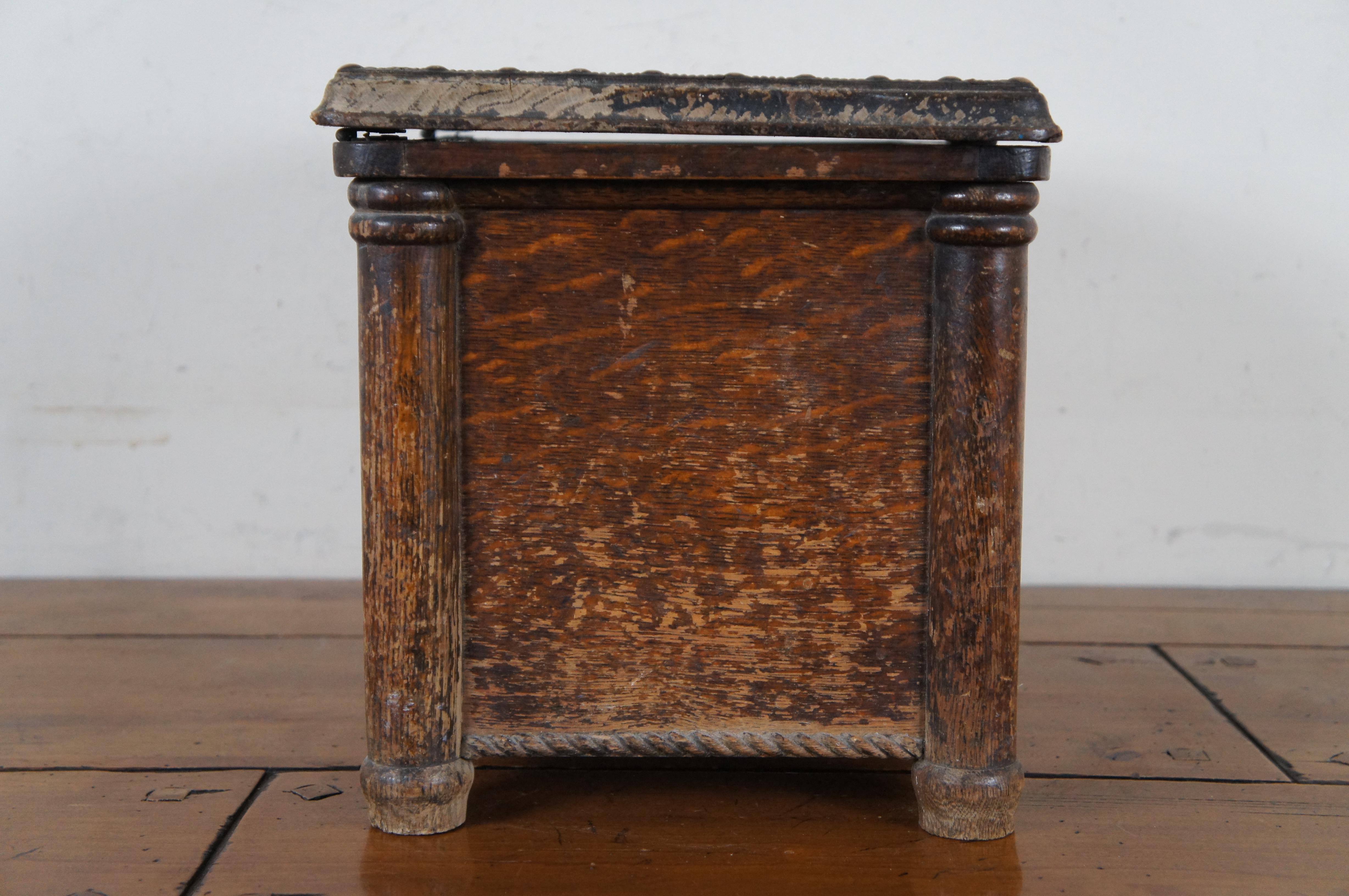 Antique Victorian Quartersawn Oak Nailhead Keepsake Shoe Shine Box Foot Stool 15 For Sale 1