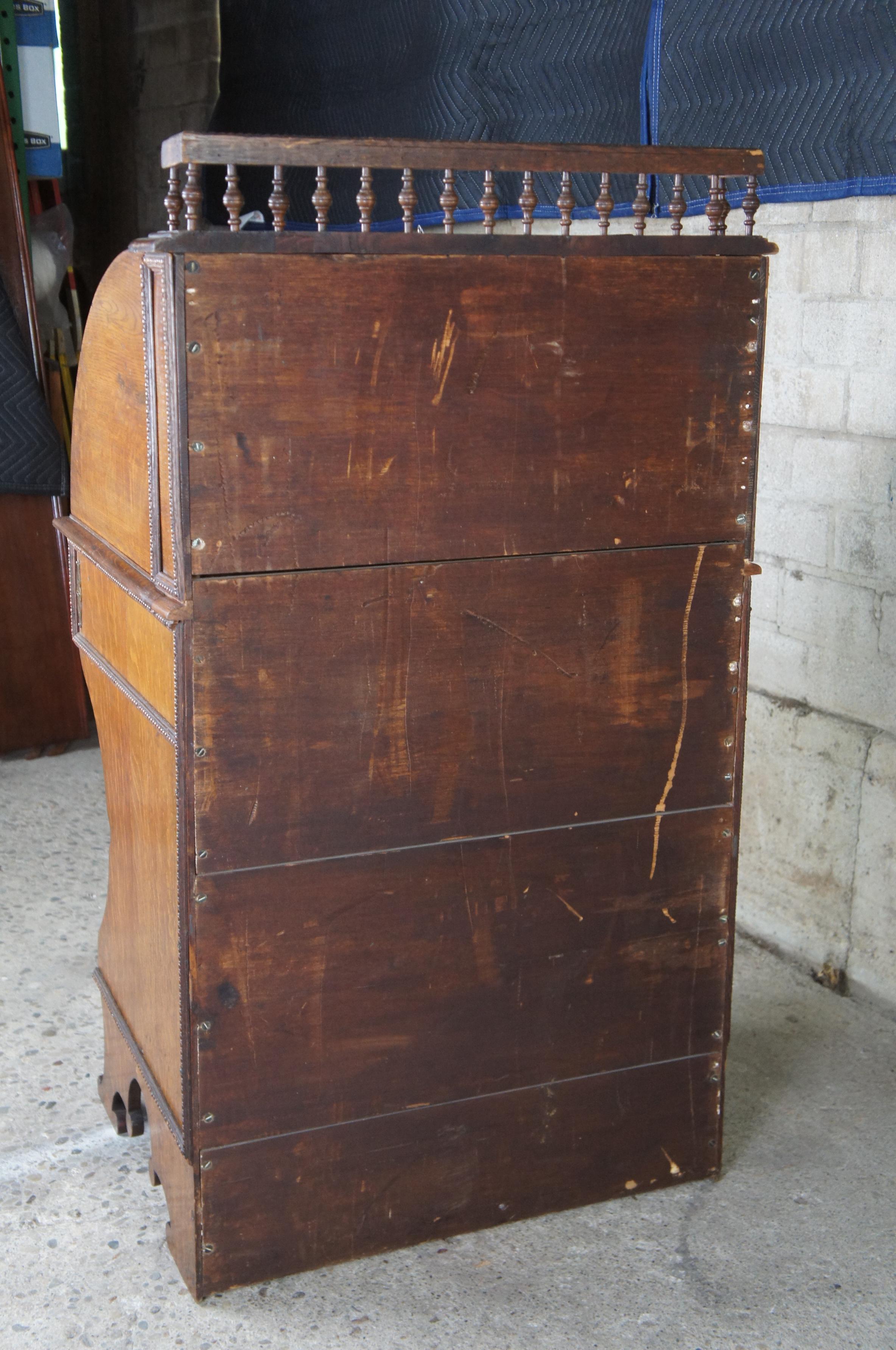 Antique Victorian Quartersawn Oak Roll Top Tambour Writing Desk Bureau 6