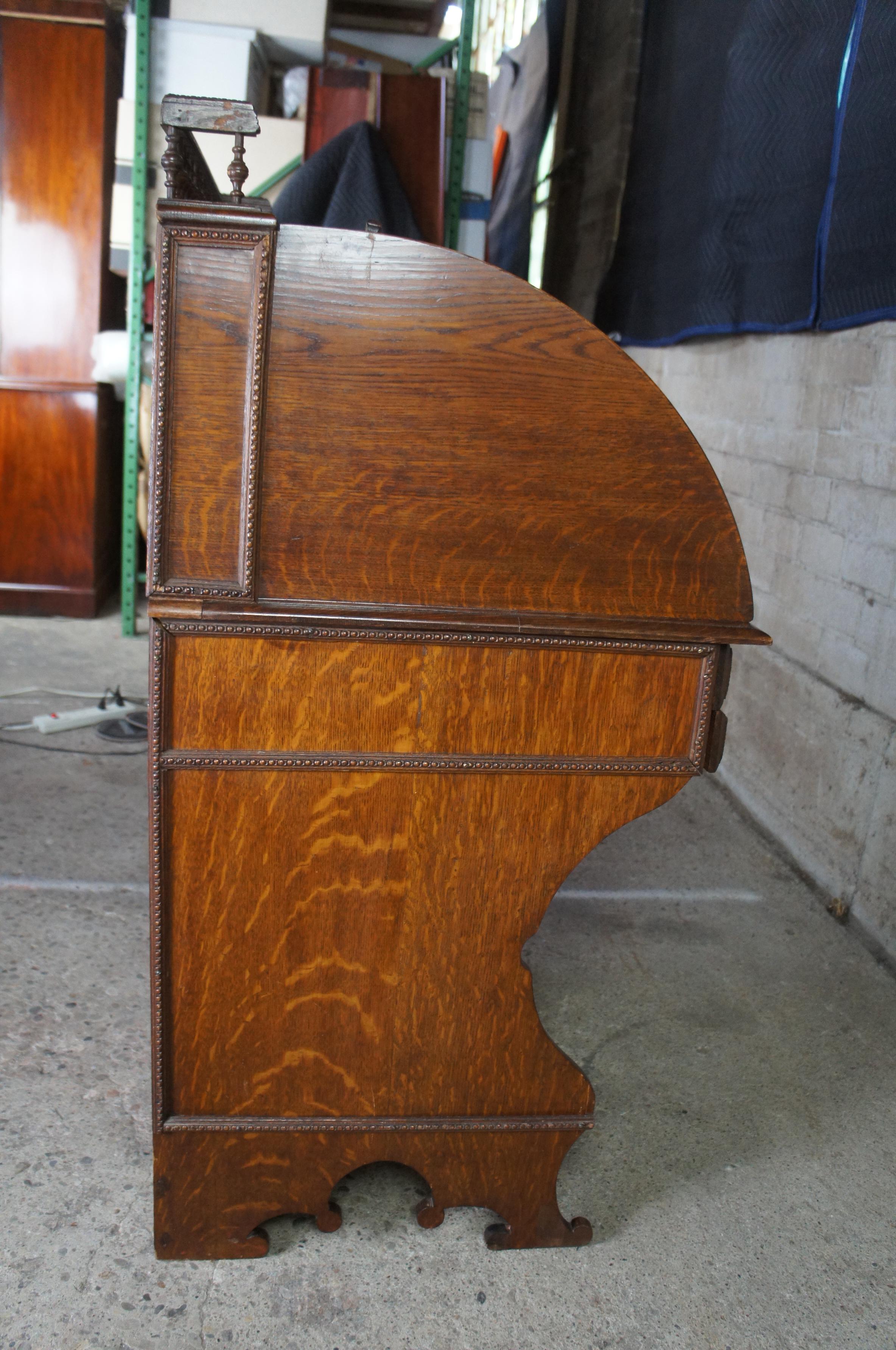 Antique Victorian Quartersawn Oak Roll Top Tambour Writing Desk Bureau 7