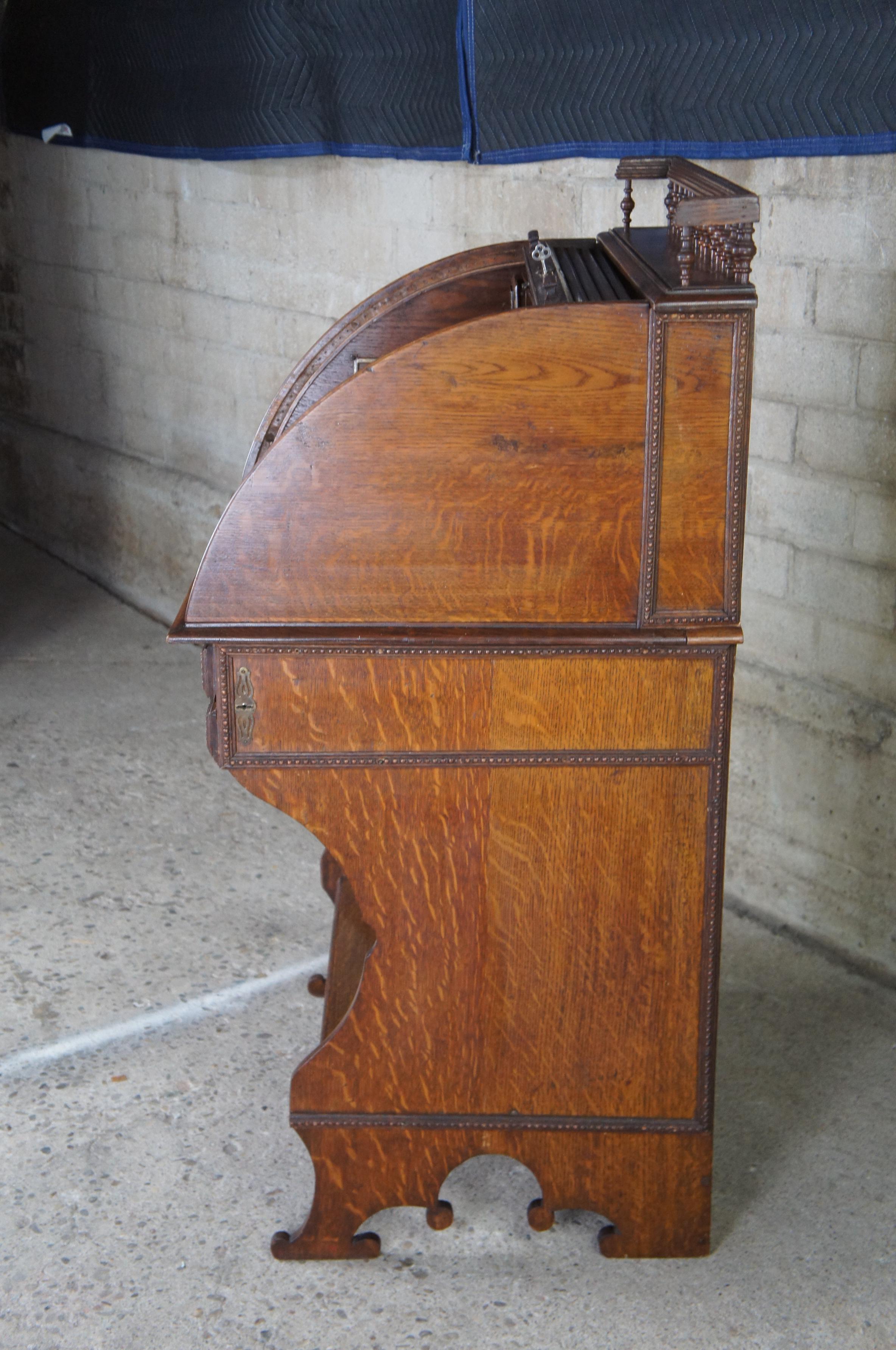 Antique Victorian Quartersawn Oak Roll Top Tambour Writing Desk Bureau 5