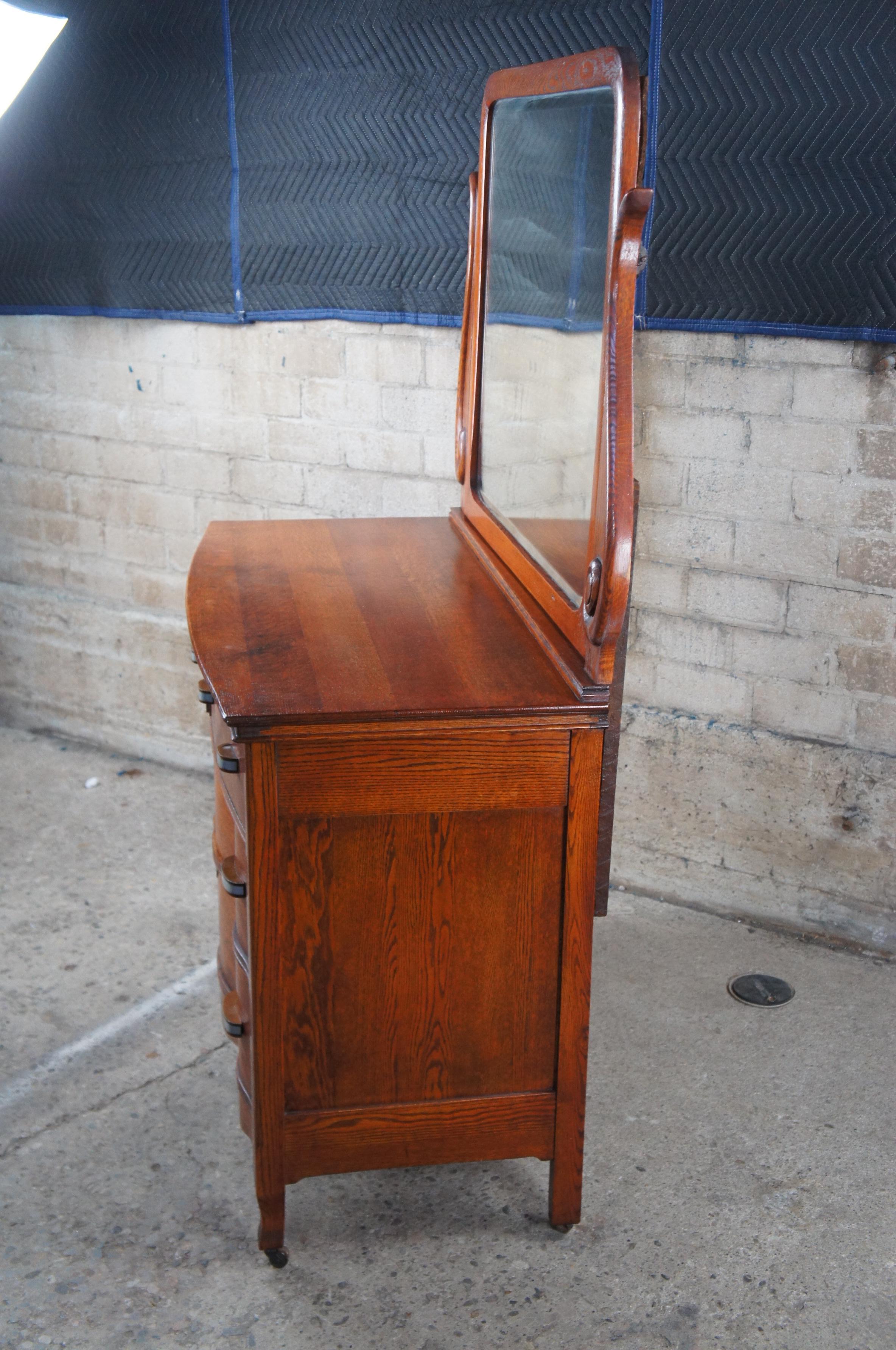 Antique Victorian Quartersawn Oak Serpentine Oxbow Chest Dresser & Mirror 5